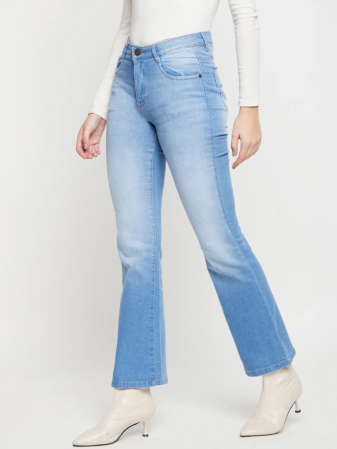 Women's Casual Slim Fit Medium Mercerised Blue Heavy Fade High Rise Jeans - Image 3