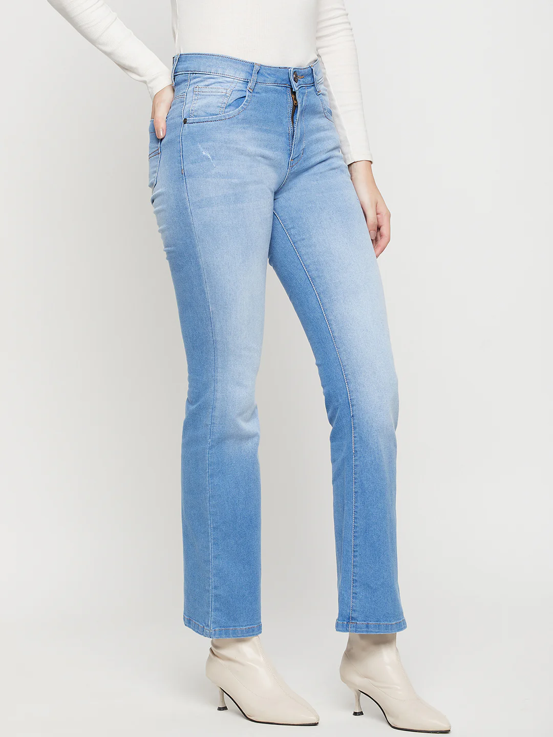 Women's Casual Slim Fit Medium Mercerised Blue Heavy Fade High Rise Jeans - Image 4