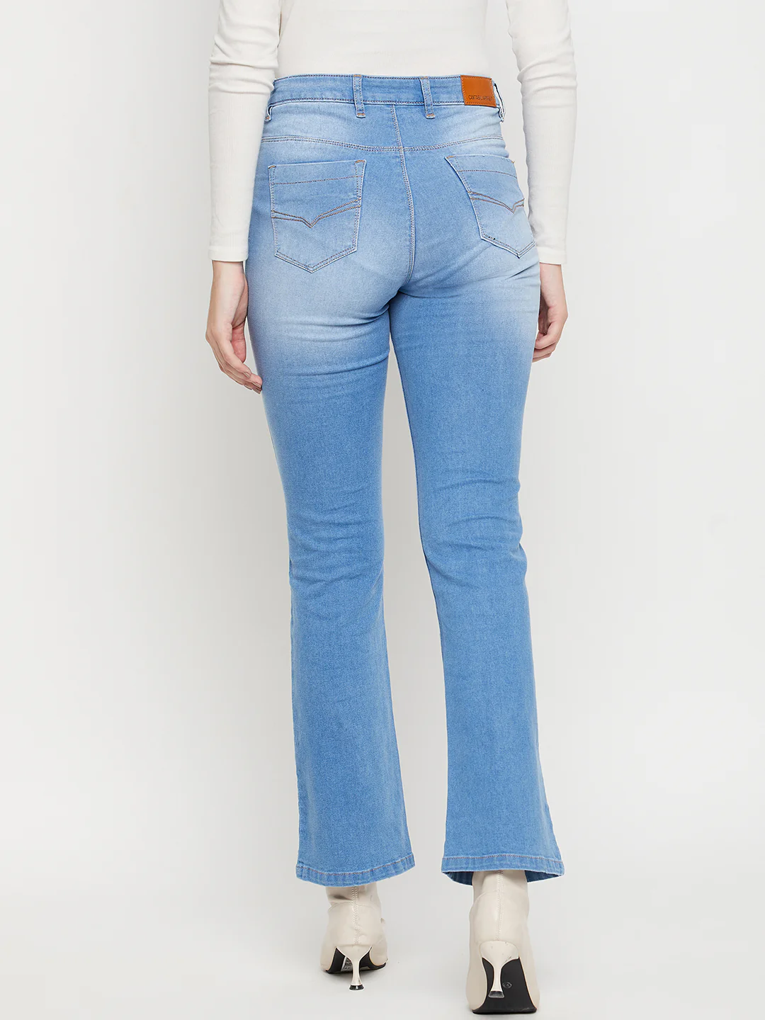 Women's Casual Slim Fit Medium Mercerised Blue Heavy Fade High Rise Jeans - Image 5