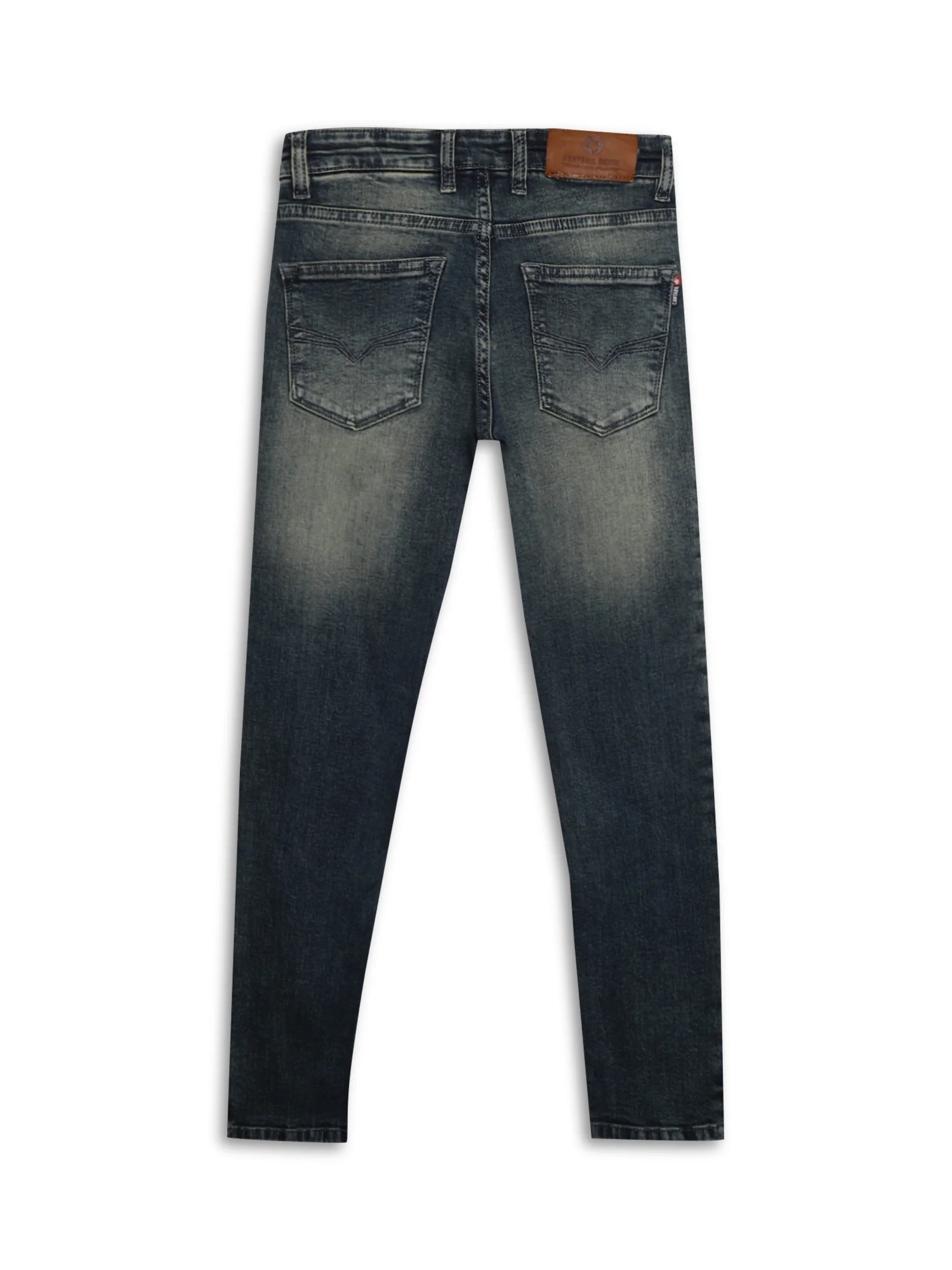 Blue Solid Cotton Denim Flat Front Mid Rise Full Length Regular Fit Casual Jeans For Boys - Image 2