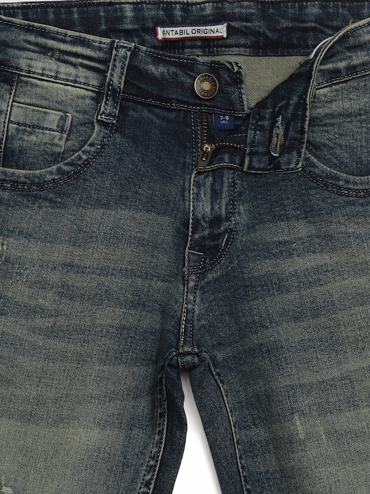 Blue Solid Cotton Denim Flat Front Mid Rise Full Length Regular Fit Casual Jeans For Boys - Image 3