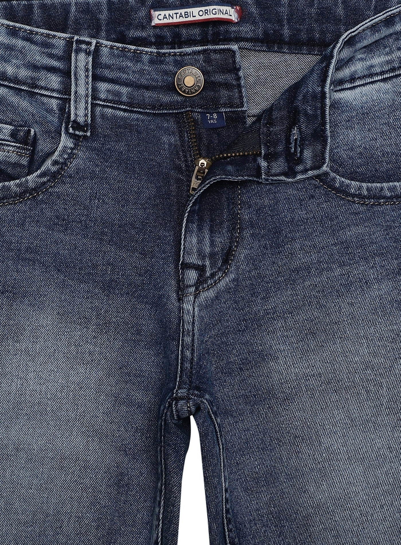 Blue Solid Cotton Denim Flat Front Mid Rise Full Length Regular Fit Casual Jeans For Boys - Image 3