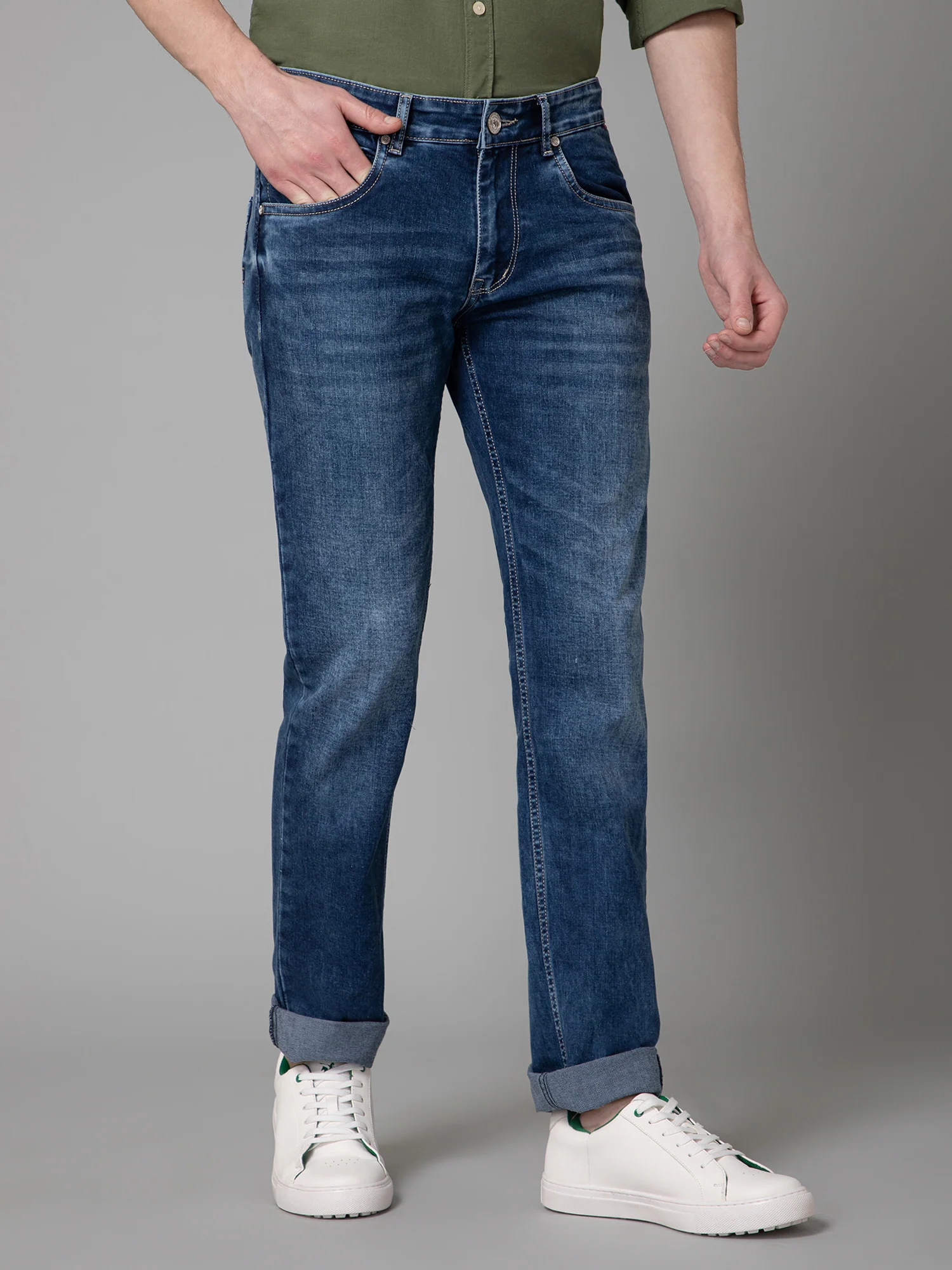 Denim Jeans for Men l Breathable & Soft with Color Fastness Ultra Narrow Fit Cotton Fabric Solid Pattern Button Closure - Image 3