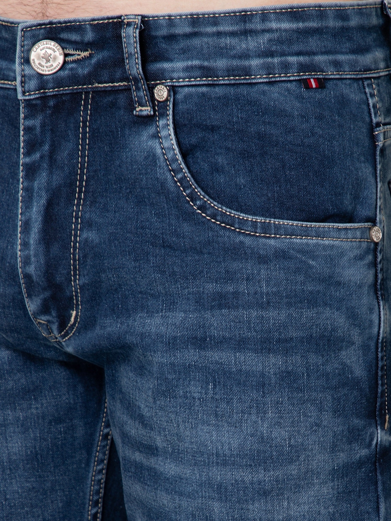 Denim Jeans for Men l Breathable & Soft with Color Fastness Ultra Narrow Fit Cotton Fabric Solid Pattern Button Closure - Image 6