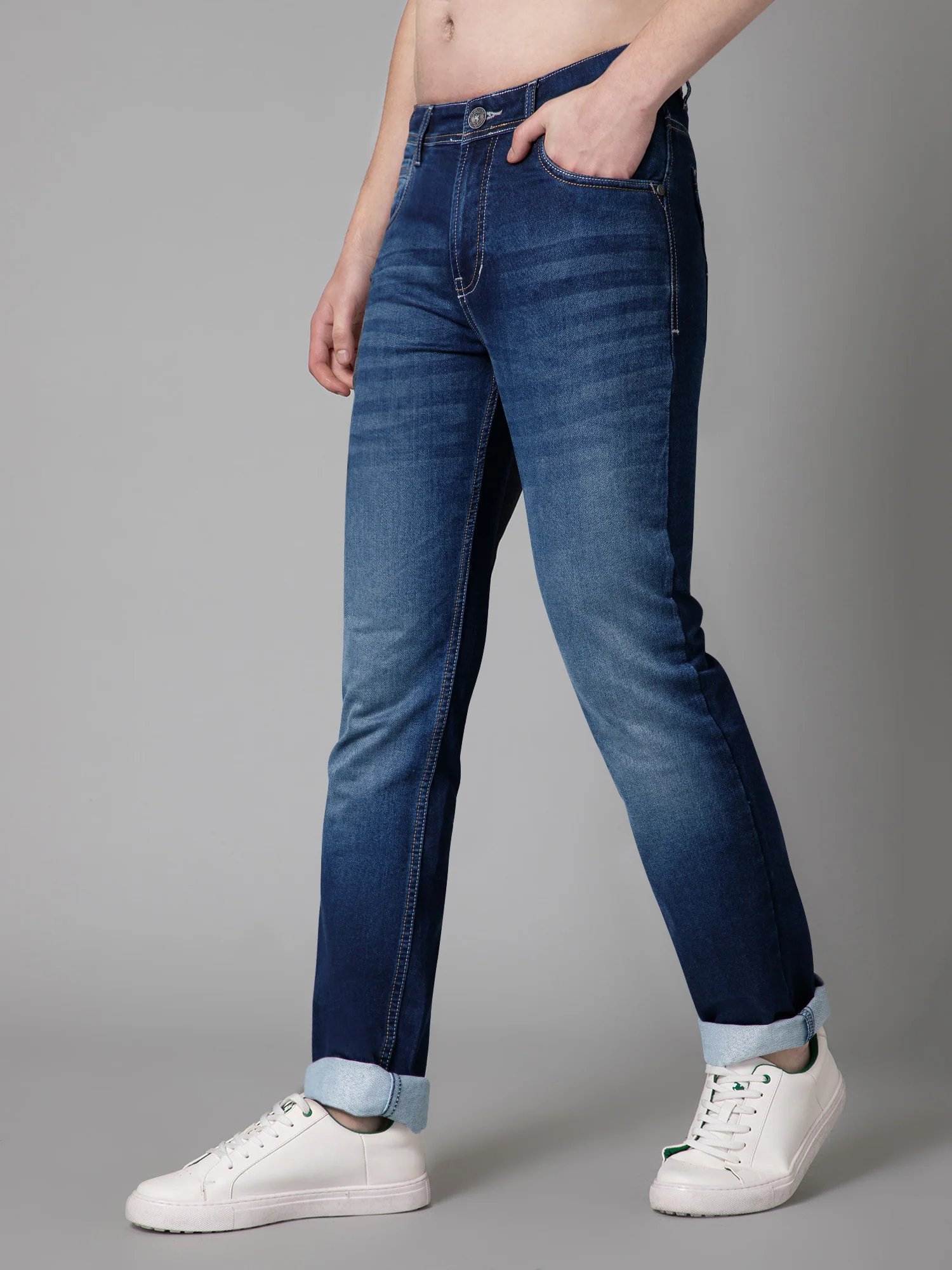 Denim Jeans for Men l Breathable & Soft with Color Fastness Ultra Narrow Fit Cotton Fabric Solid Pattern Button Closure - Image 2