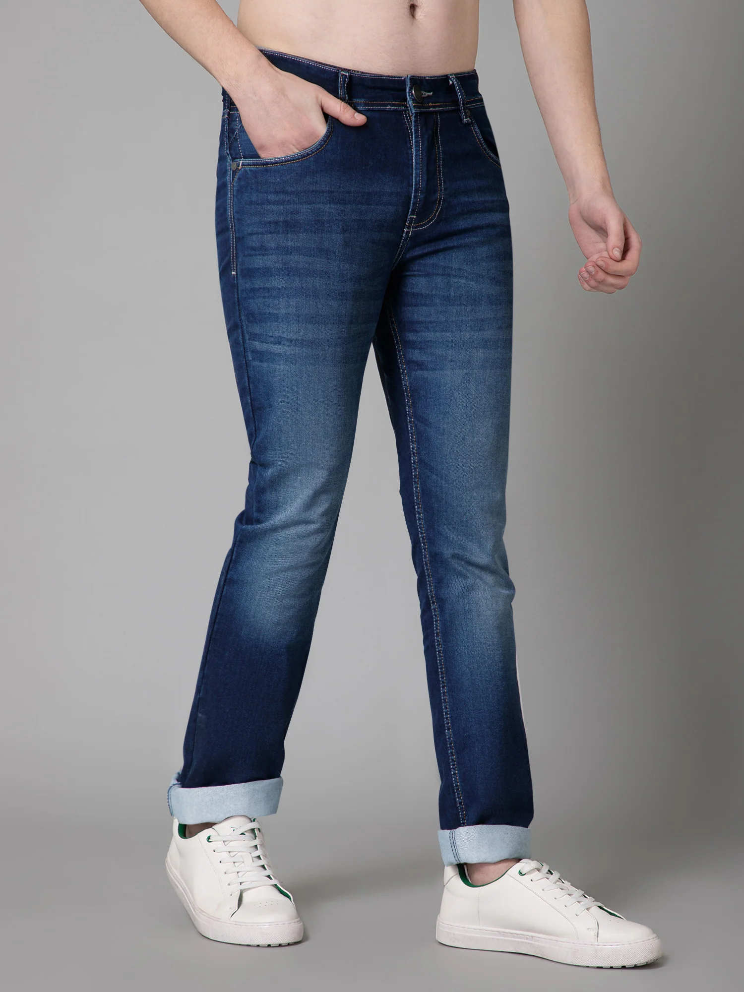 Denim Jeans for Men l Breathable & Soft with Color Fastness Ultra Narrow Fit Cotton Fabric Solid Pattern Button Closure - Image 3