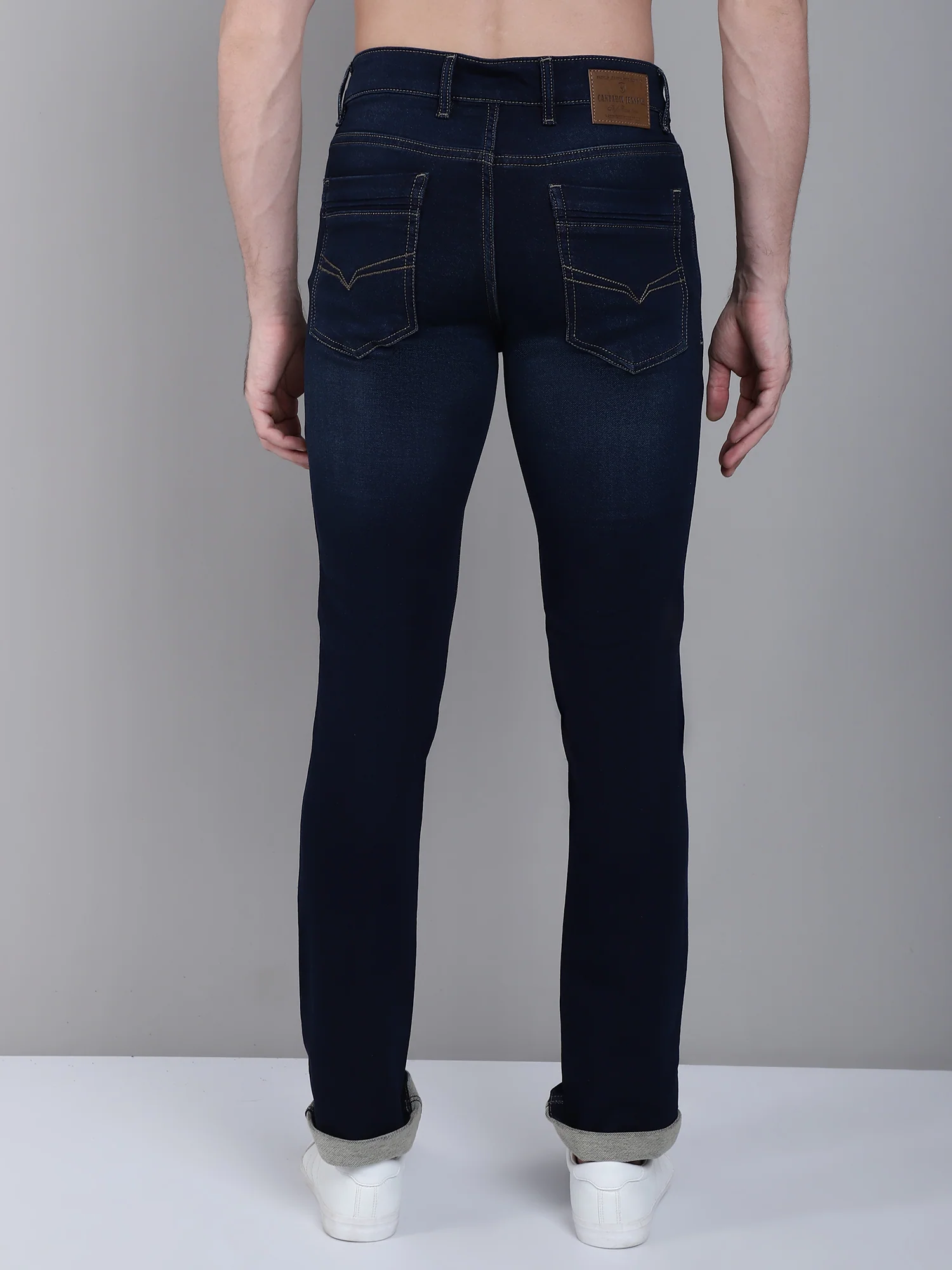 Denim Jeans for Men l Breathable & Soft with Color Fastness Ultra Narrow Fit Cotton Fabric Solid Pattern Button Closure - Image 2