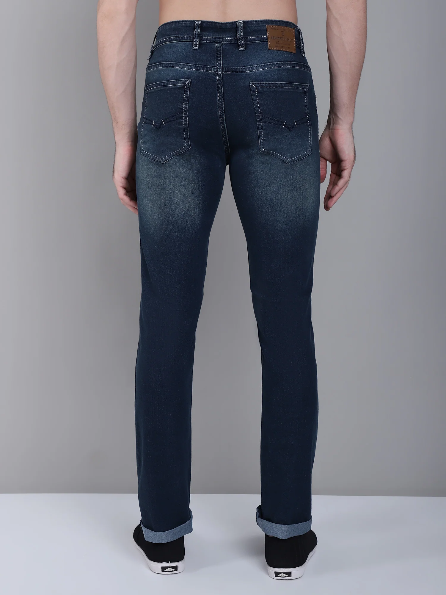 Denim Jeans for Men l Breathable & Soft with Color Fastness Ultra Narrow Fit Cotton Fabric Solid Pattern Button Closure - Image 2