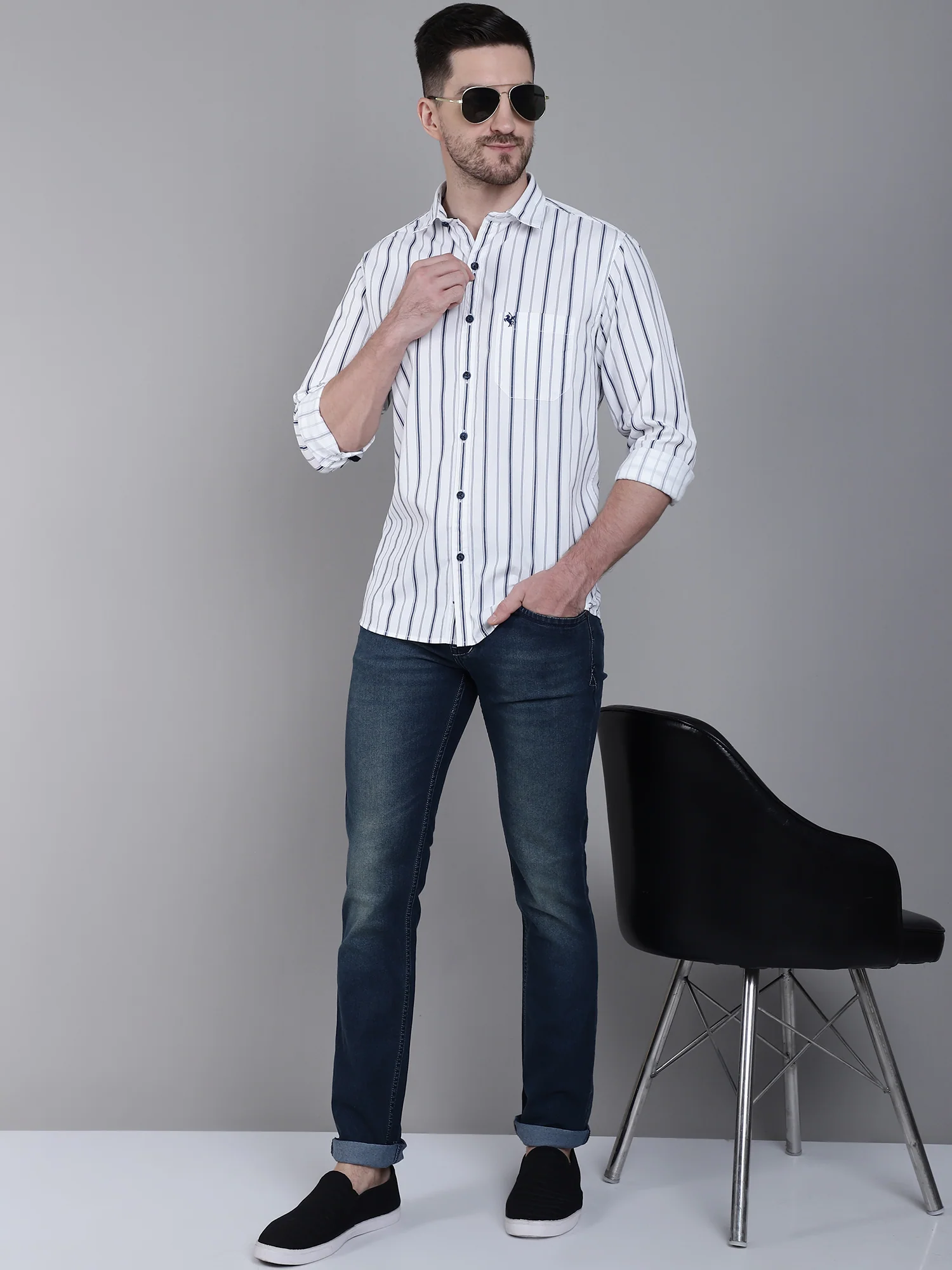 Denim Jeans for Men l Breathable & Soft with Color Fastness Ultra Narrow Fit Cotton Fabric Solid Pattern Button Closure - Image 5