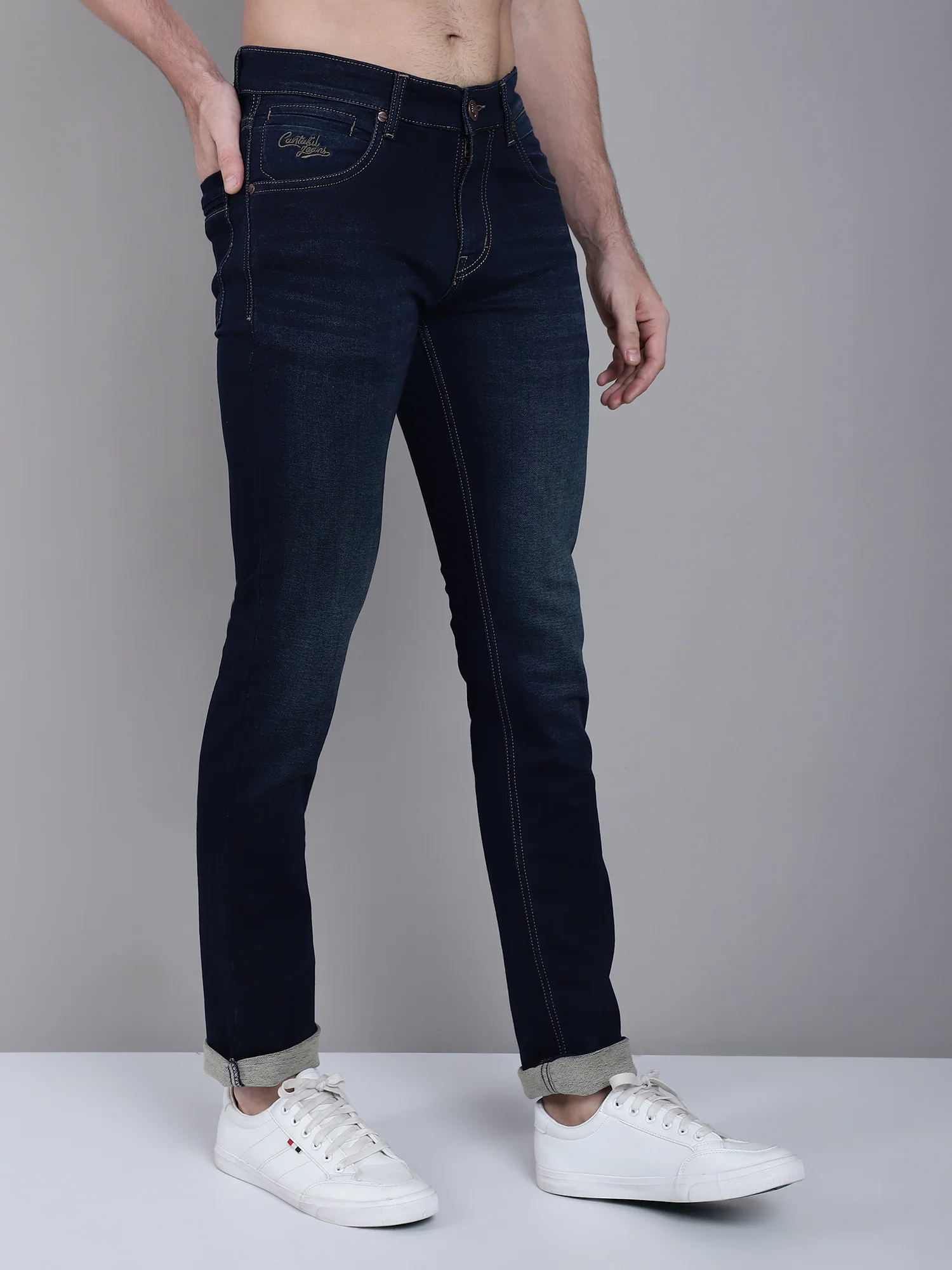 Denim Jeans for Men l Breathable & Soft with Color Fastness Ultra Narrow Fit Cotton Fabric Solid Pattern Button Closure - Image 4