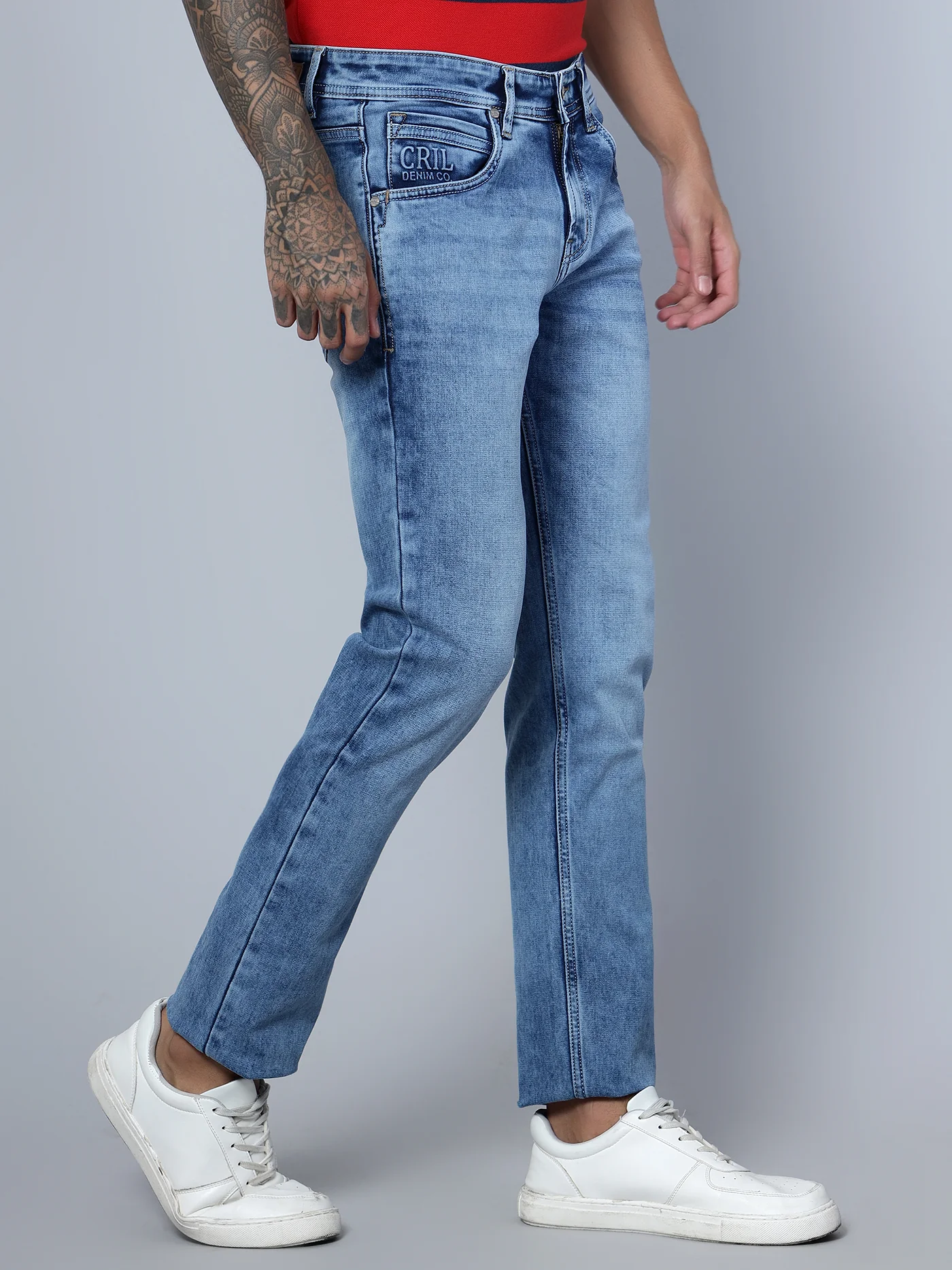 Denim Jeans for Men l Breathable & Soft with Color Fastness Ultra Narrow Fit Cotton Fabric Solid Pattern Button Closure - Image 3