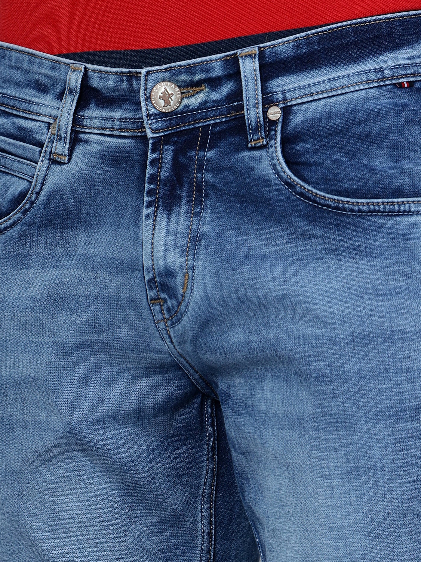 Denim Jeans for Men l Breathable & Soft with Color Fastness Ultra Narrow Fit Cotton Fabric Solid Pattern Button Closure - Image 5