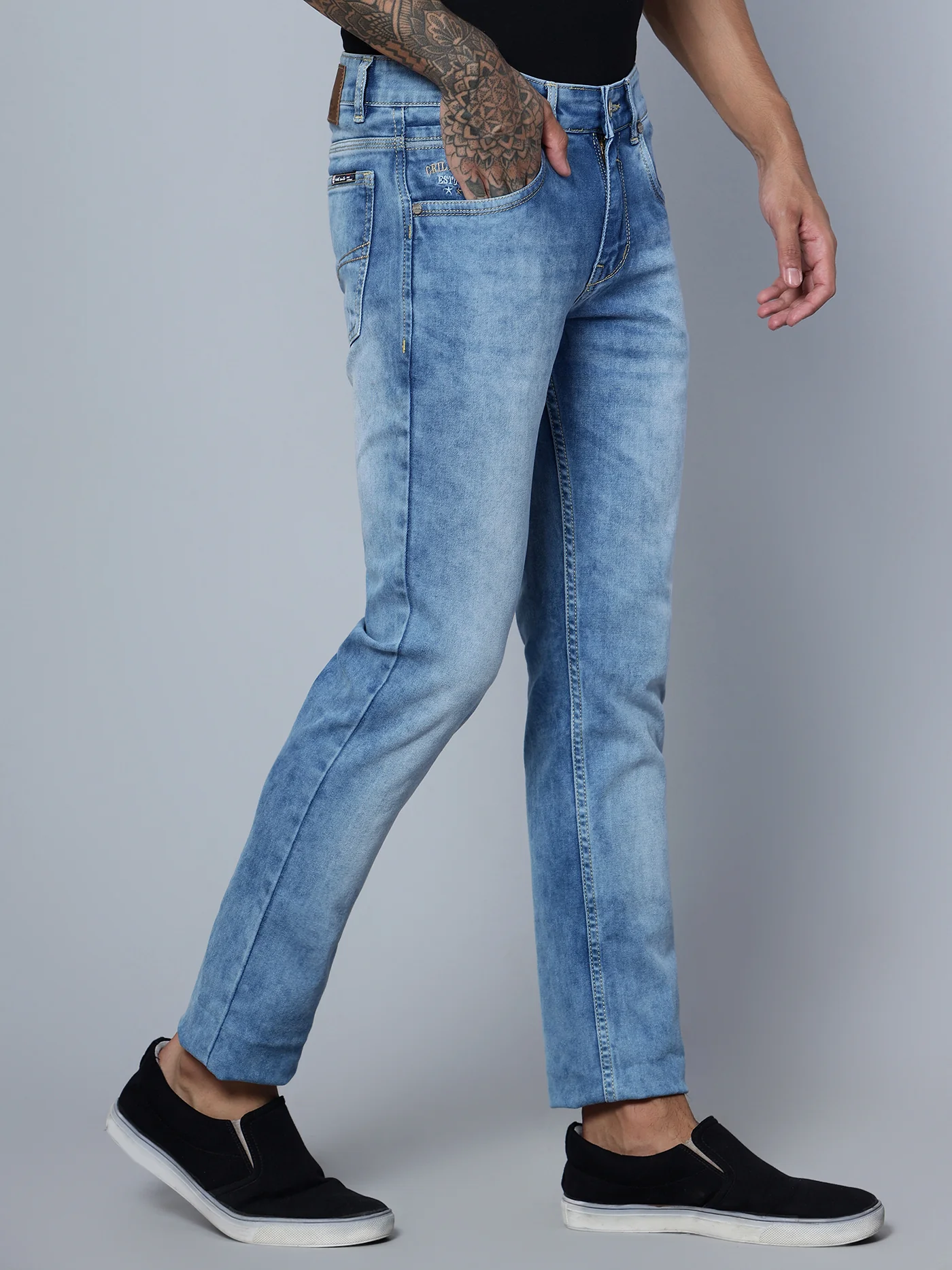 Denim Jeans for Men l Breathable & Soft with Color Fastness Ultra Narrow Fit Cotton Fabric Solid Pattern Button Closure - Image 3