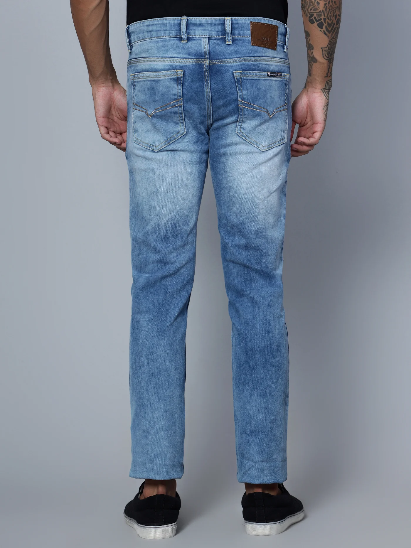 Denim Jeans for Men l Breathable & Soft with Color Fastness Ultra Narrow Fit Cotton Fabric Solid Pattern Button Closure - Image 4