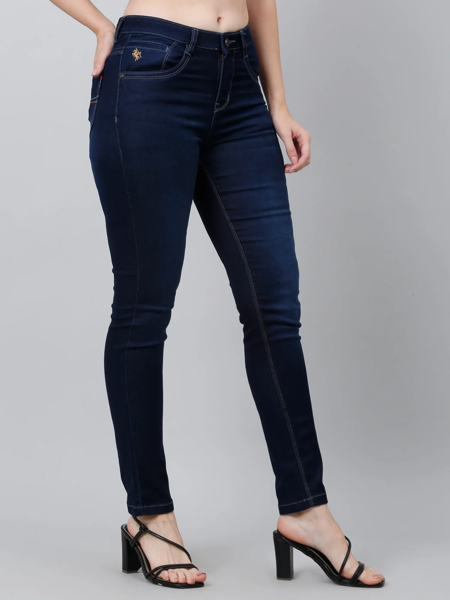 Women's Casual Skinny Fit Dark Mercerised Blue No Fade Mid rise Jeans - Image 3