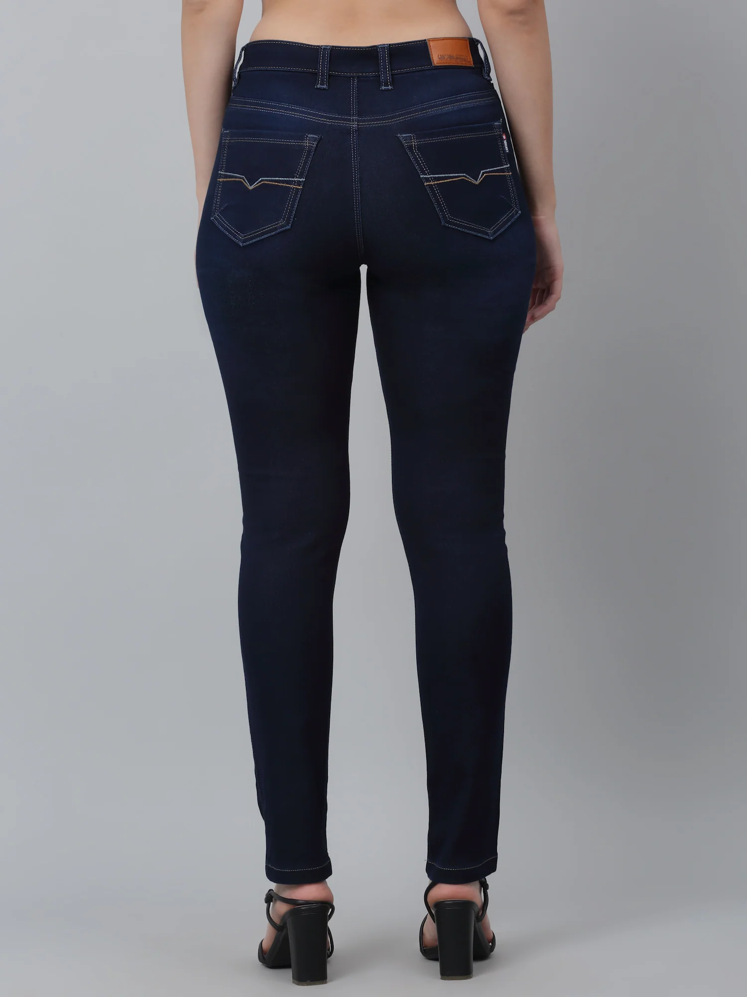 Women's Casual Skinny Fit Dark Mercerised Blue No Fade Mid rise Jeans - Image 4