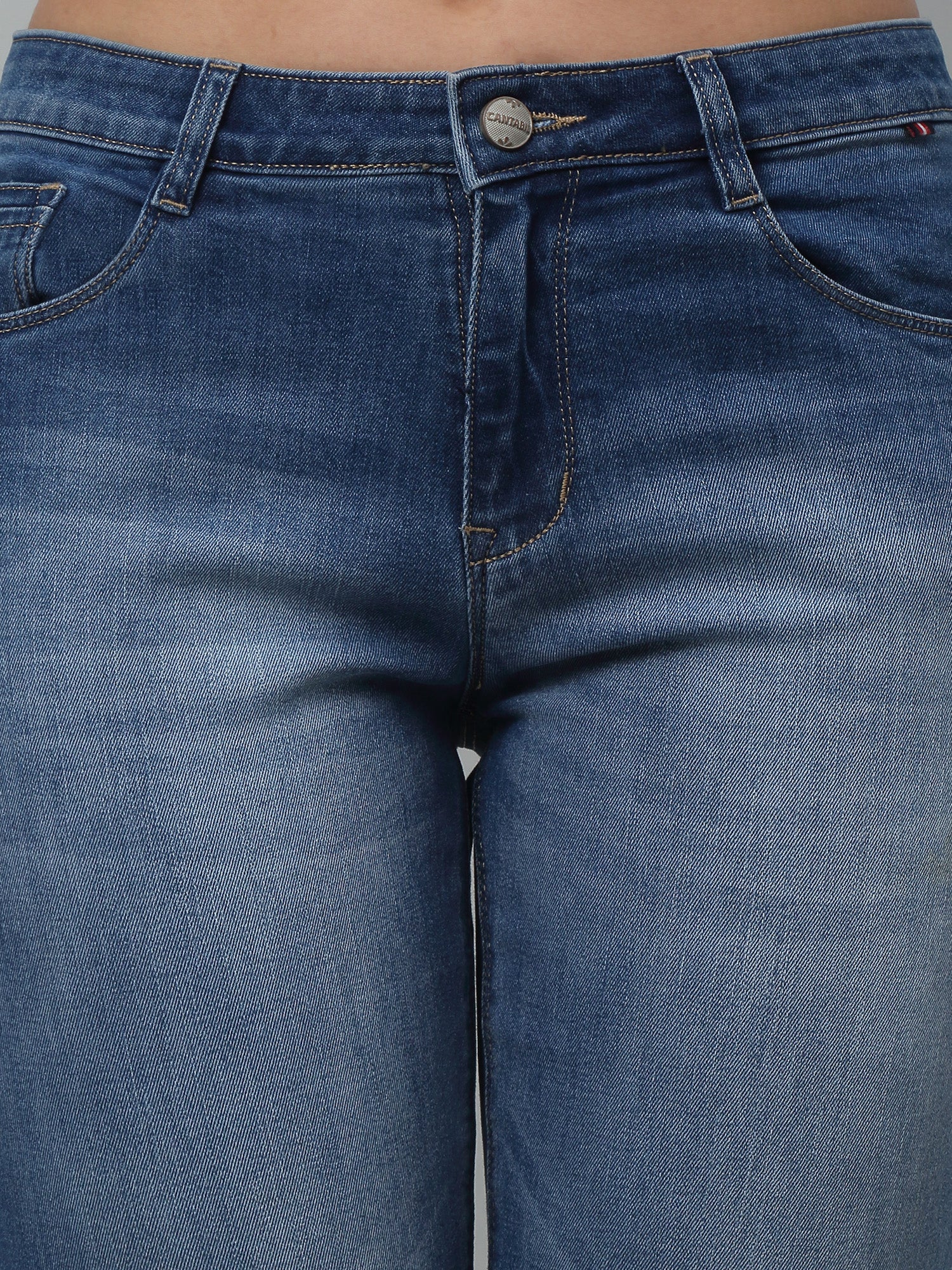 Women's Casual Skinny Fit Mercerised Blue Medium Fade Mid rise Jeans - Image 6