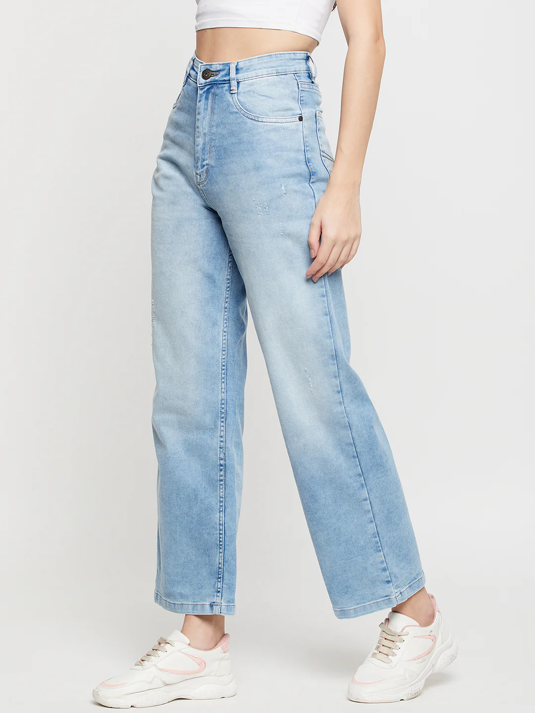 Women's Casual Slim Fit Light Mercerised Blue Heavy Fade High Rise Jeans - Image 3