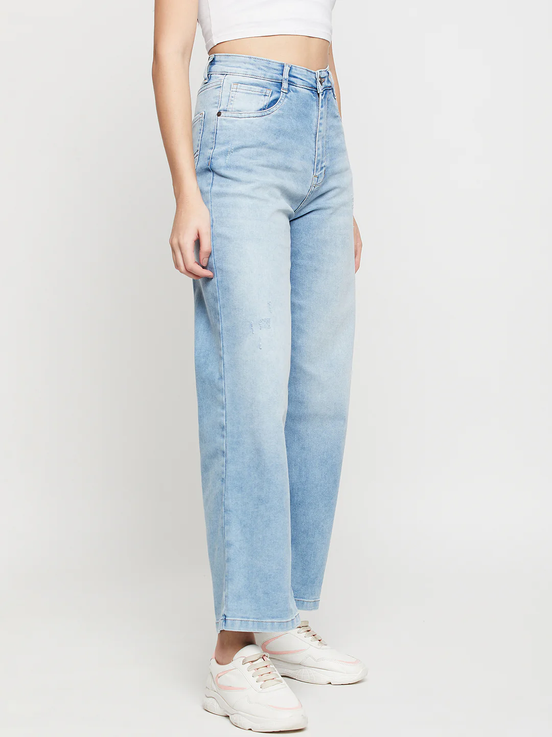 Women's Casual Slim Fit Light Mercerised Blue Heavy Fade High Rise Jeans - Image 4