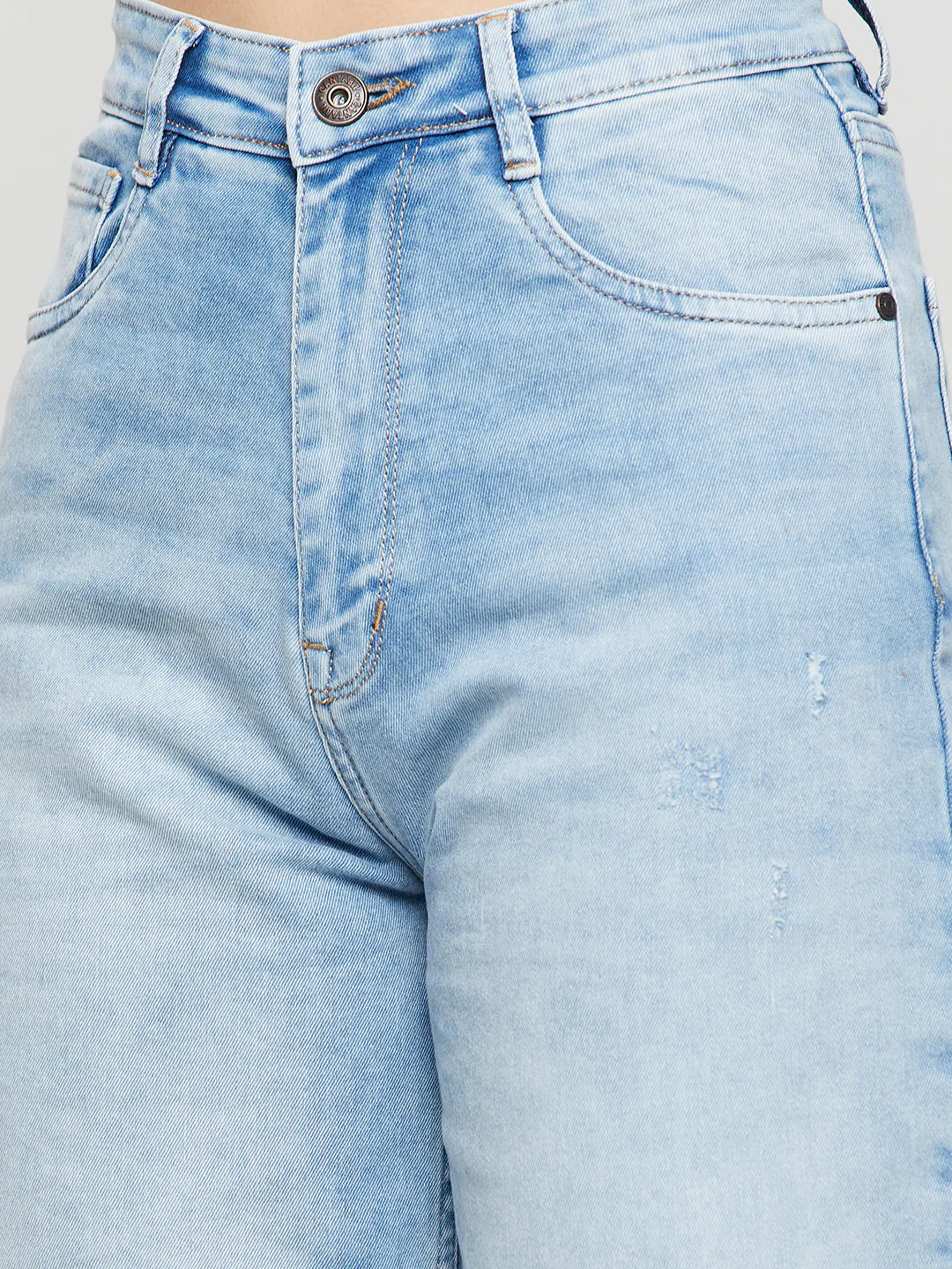 Women's Casual Slim Fit Light Mercerised Blue Heavy Fade High Rise Jeans - Image 6