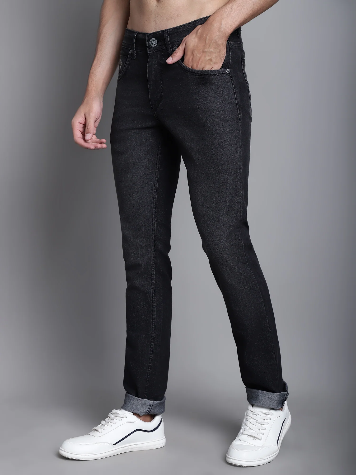 Denim Jeans for Men l Breathable & Soft with Color Fastness Ultra Narrow Fit Cotton Fabric Solid Pattern Button Closure - Image 3