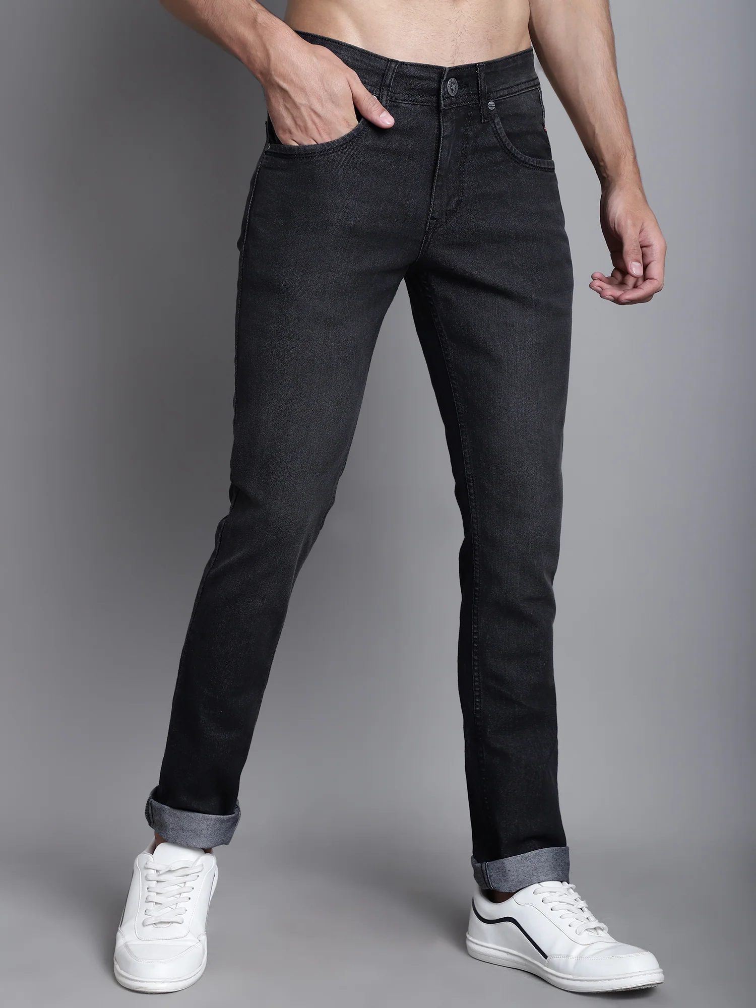 Denim Jeans for Men l Breathable & Soft with Color Fastness Ultra Narrow Fit Cotton Fabric Solid Pattern Button Closure - Image 4