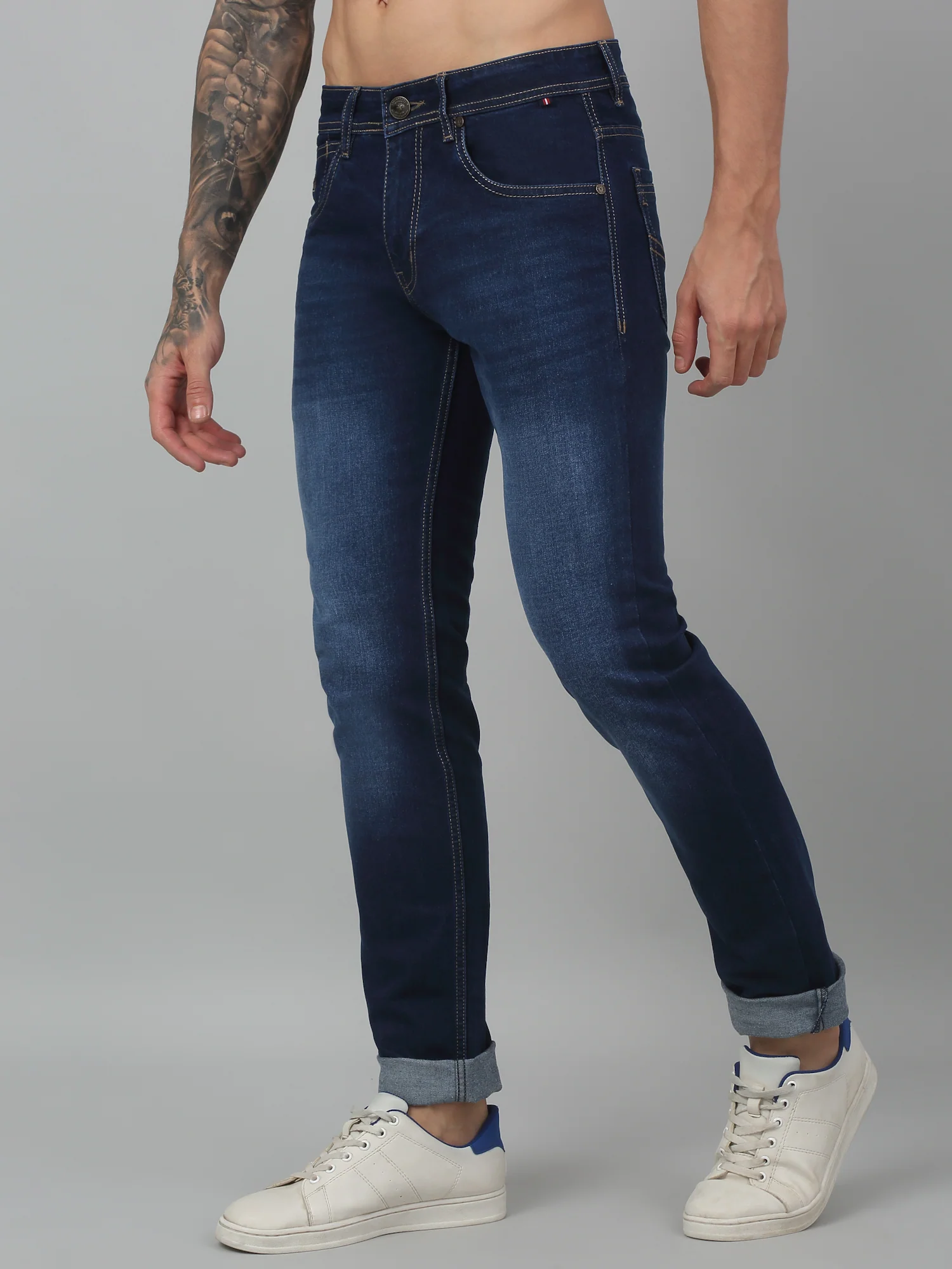 Denim Jeans for Men l Breathable & Soft with Color Fastness Ultra Narrow Fit Cotton Fabric Solid Pattern Button Closure - Image 3