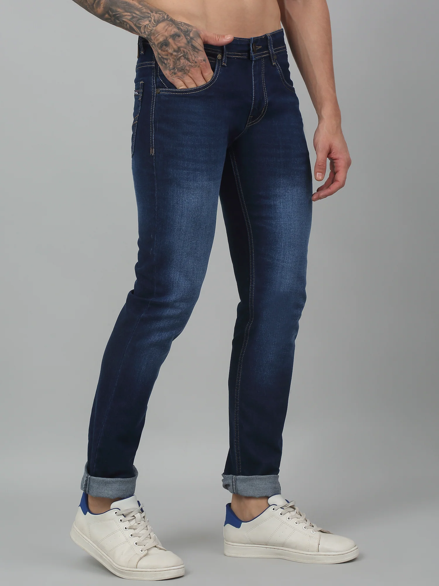 Denim Jeans for Men l Breathable & Soft with Color Fastness Ultra Narrow Fit Cotton Fabric Solid Pattern Button Closure - Image 4