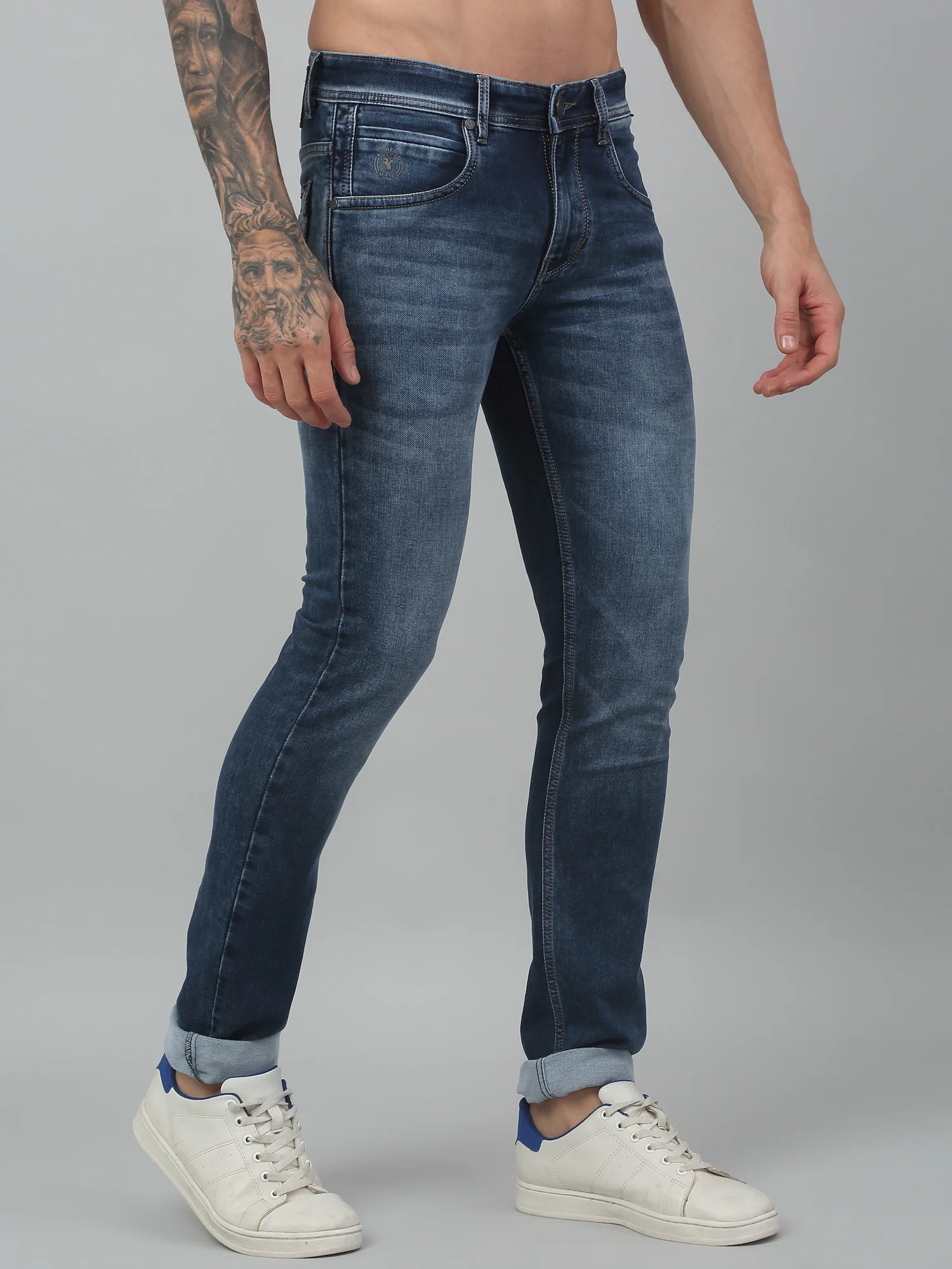 Denim Jeans for Men l Breathable & Soft with Color Fastness Ultra Narrow Fit Cotton Fabric Solid Pattern Button Closure - Image 4