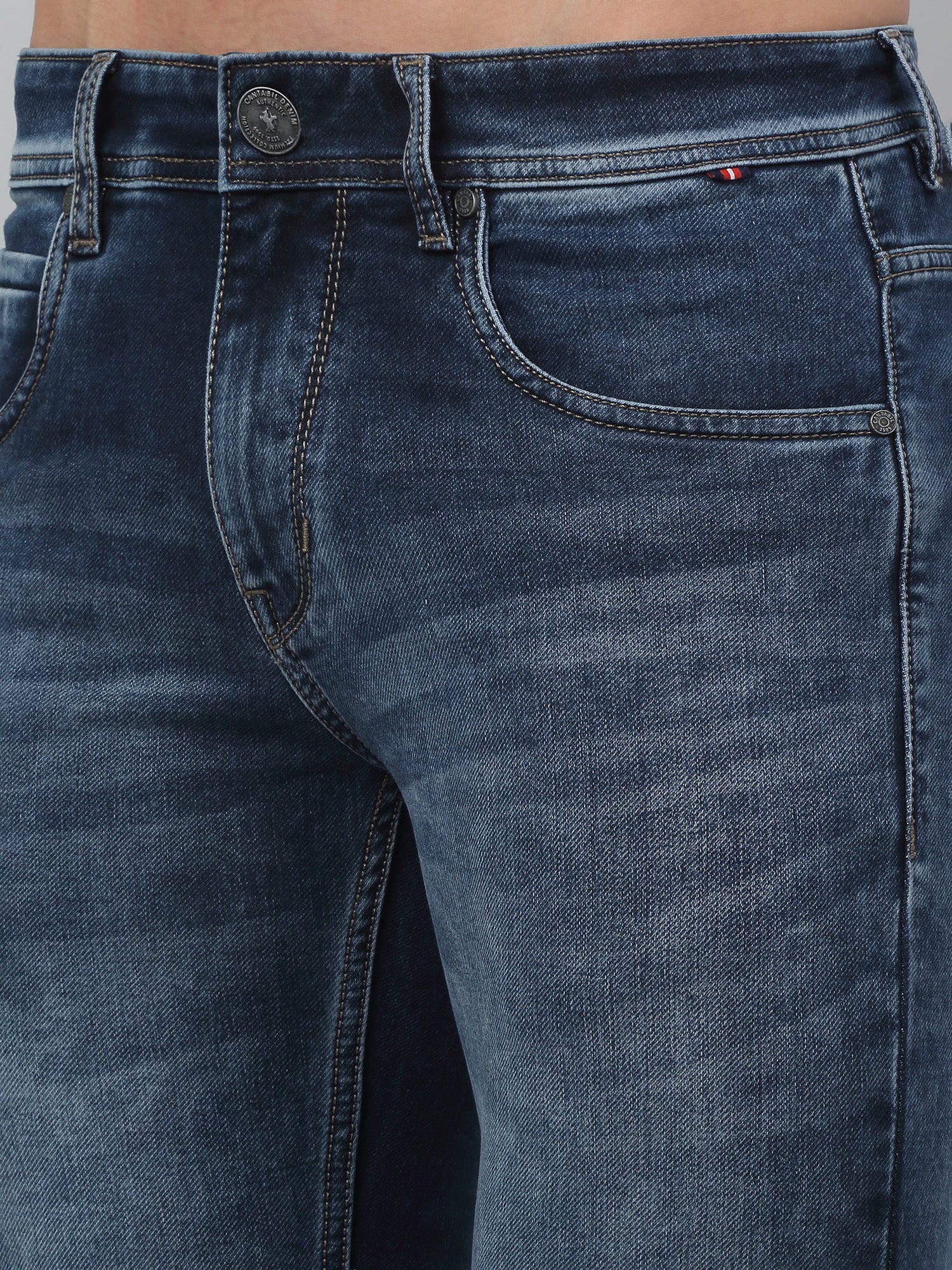 Denim Jeans for Men l Breathable & Soft with Color Fastness Ultra Narrow Fit Cotton Fabric Solid Pattern Button Closure - Image 5