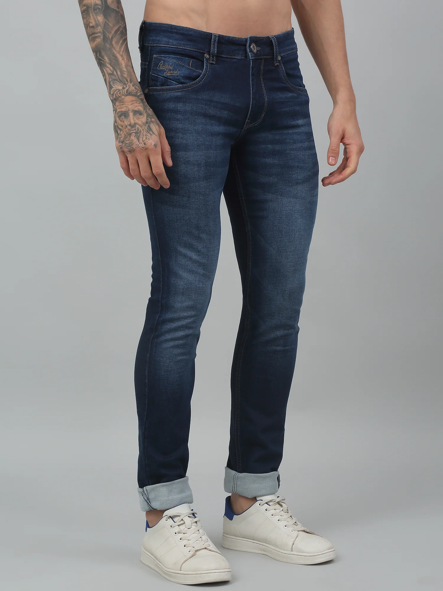Denim Jeans for Men l Breathable & Soft with Color Fastness Ultra Narrow Fit Cotton Fabric Solid Pattern Button Closure - Image 4