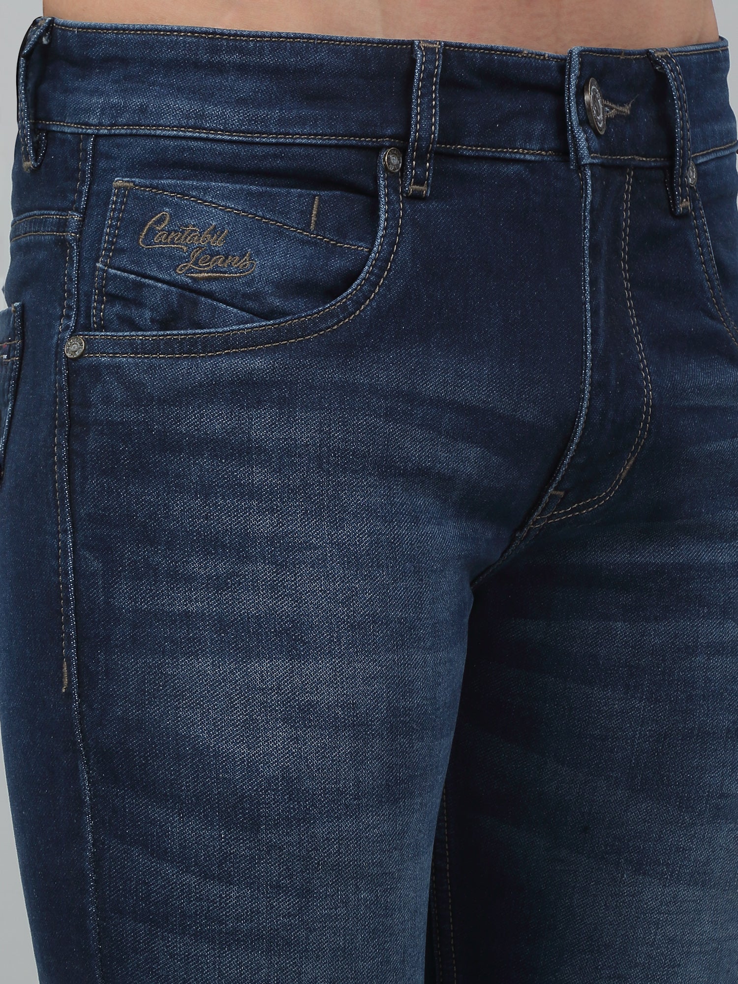 Denim Jeans for Men l Breathable & Soft with Color Fastness Ultra Narrow Fit Cotton Fabric Solid Pattern Button Closure - Image 5