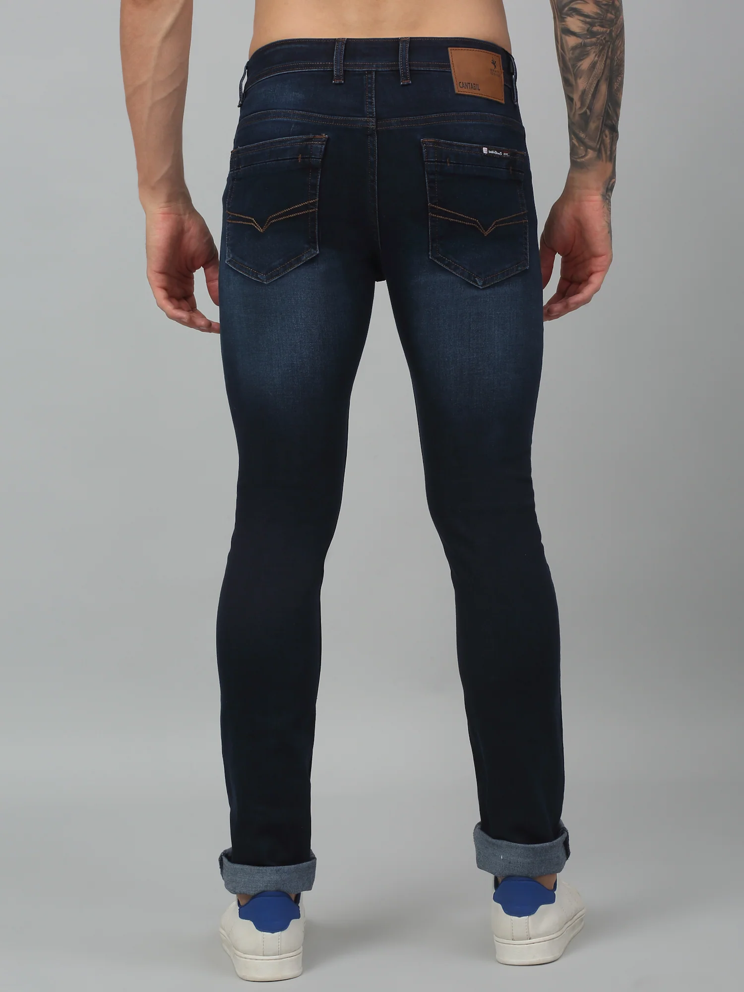 Denim Jeans for Men l Breathable & Soft with Color Fastness Ultra Narrow Fit Cotton Fabric Solid Pattern Button Closure - Image 2
