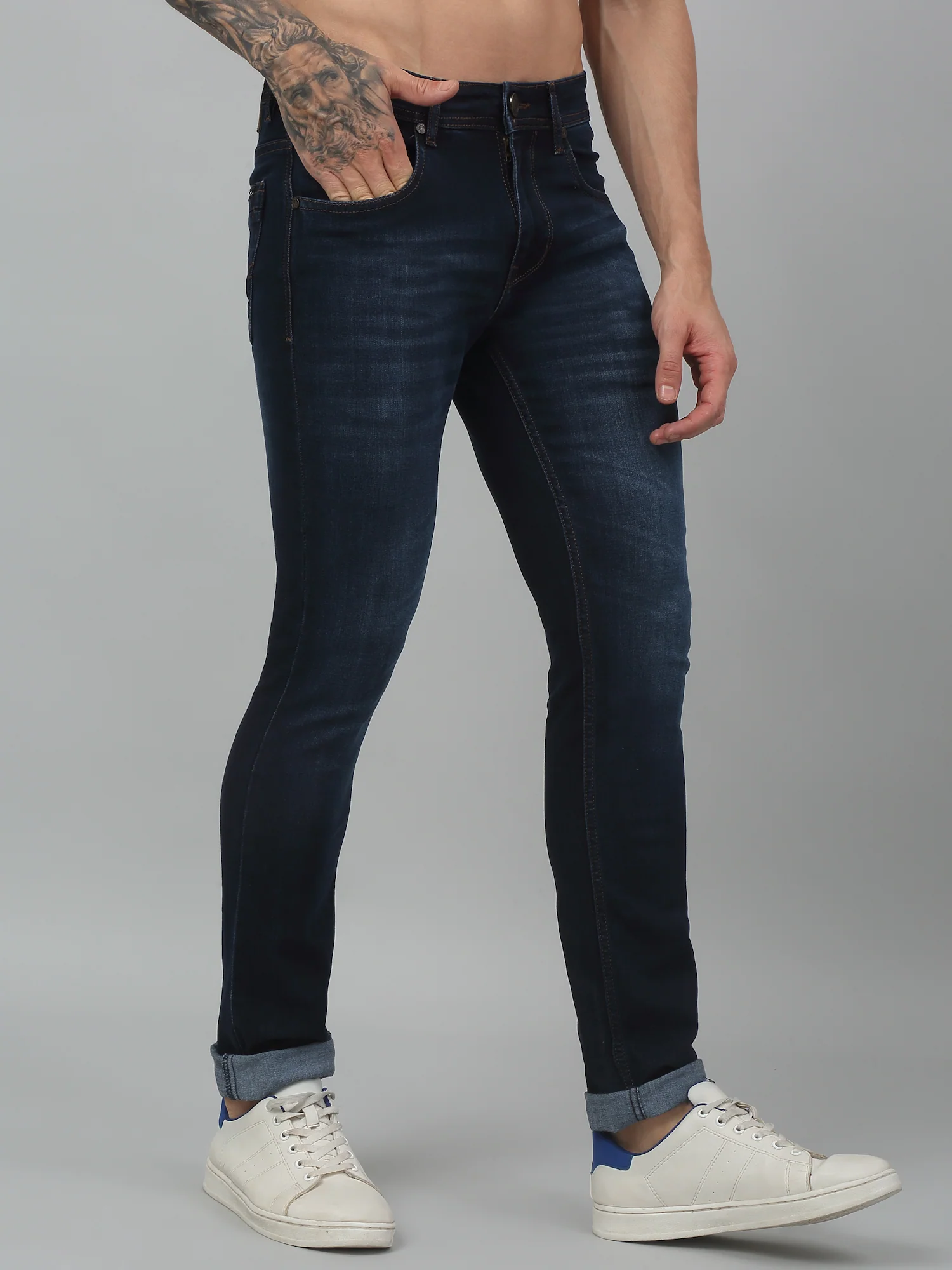Denim Jeans for Men l Breathable & Soft with Color Fastness Ultra Narrow Fit Cotton Fabric Solid Pattern Button Closure - Image 4