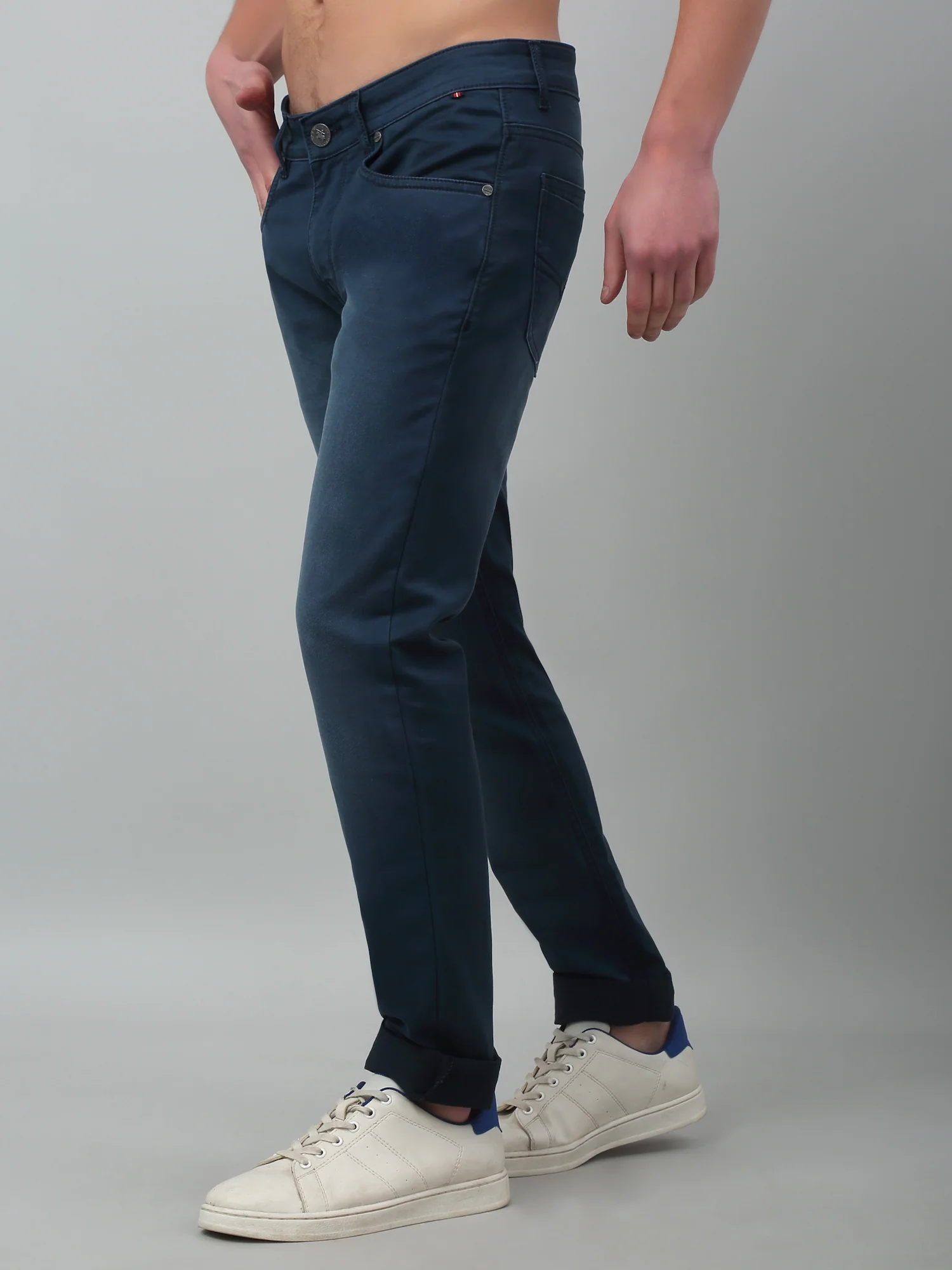 Denim Jeans for Men l Breathable & Soft with Color Fastness Ultra Narrow Fit Cotton Fabric Solid Pattern Button Closure - Image 4