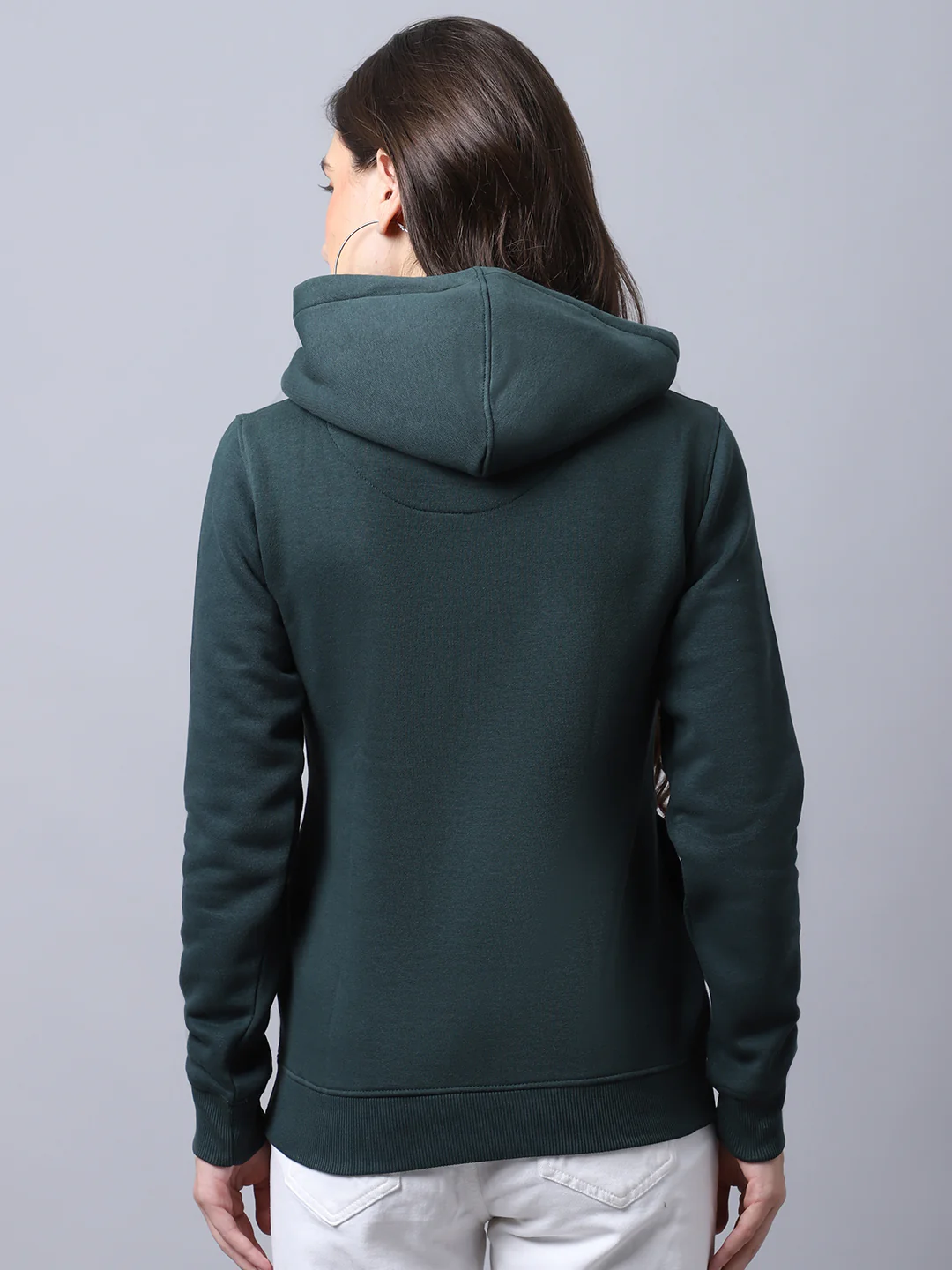Women's Casual  Bottle Green Regular Full Sleeve Pullover Hoodie Sweatshirt - Image 2