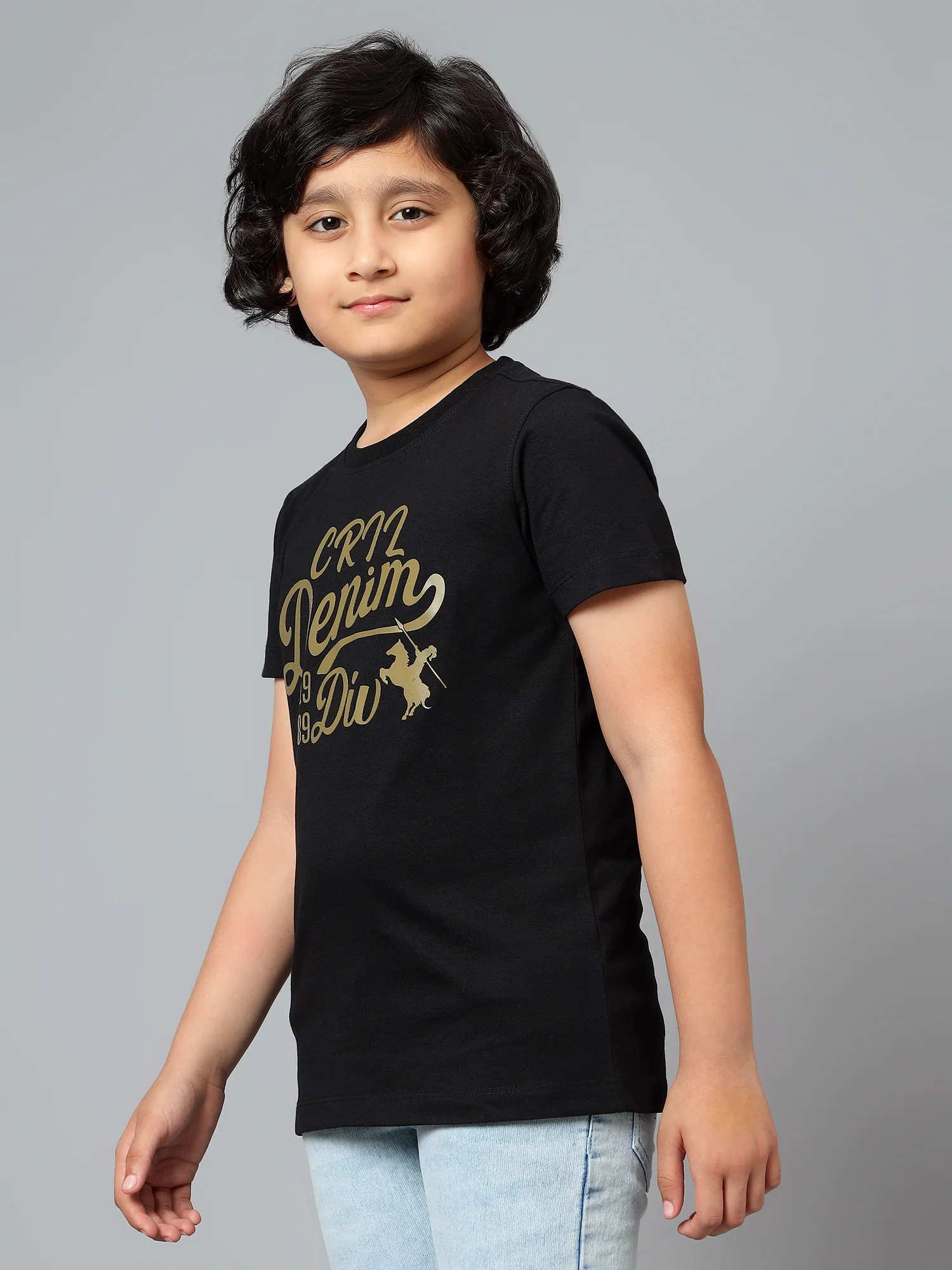 Boys Casual Black Half Sleeve  T-Shirt - Image 4