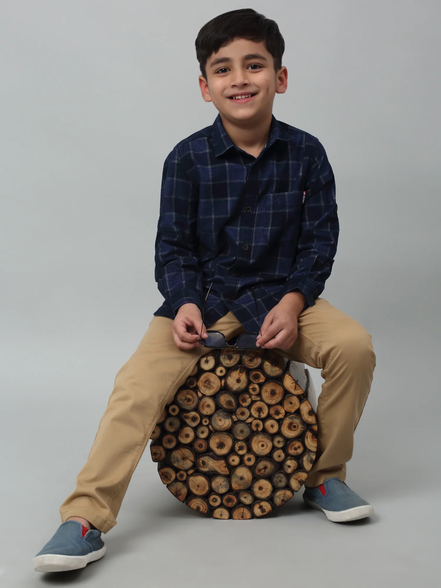 Boys Casual Navy Blue Full Sleeve with Tab  Shirt - Image 5