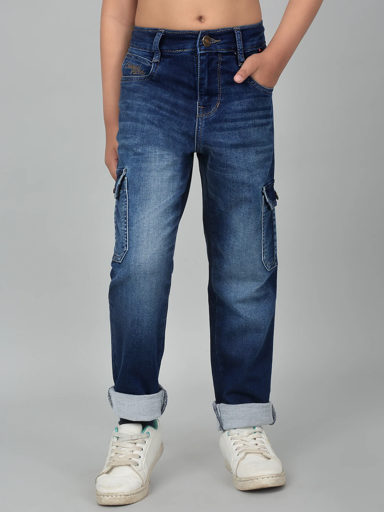 Boy's Dark Blue Solid Denim Jogger - Image 2