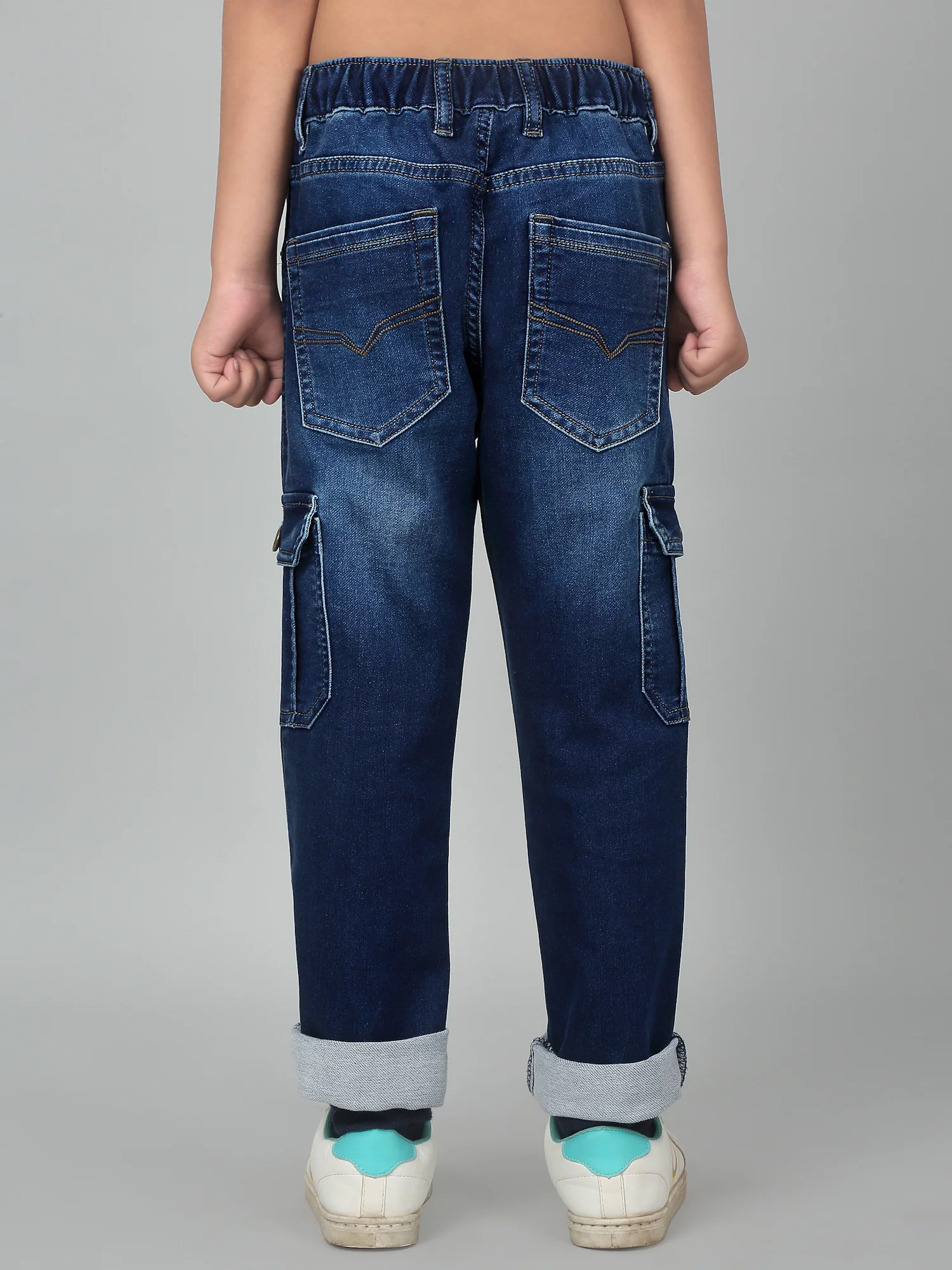 Boy's Dark Blue Solid Denim Jogger - Image 3