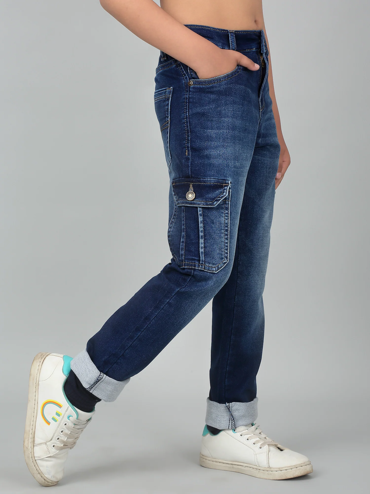 Boy's Dark Blue Solid Denim Jogger - Image 4