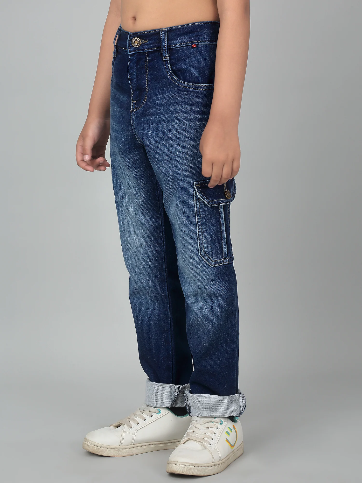 Boy's Dark Blue Solid Denim Jogger - Image 5