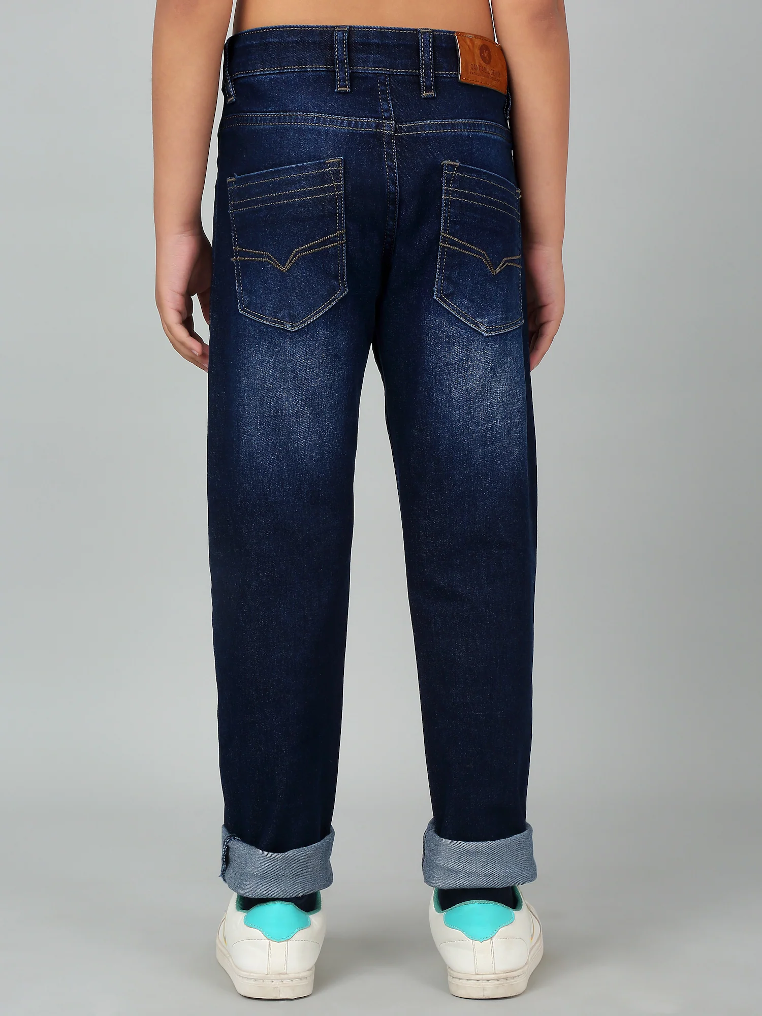 Boy's Dark Blue Solid Stretchable Jeans - Image 2