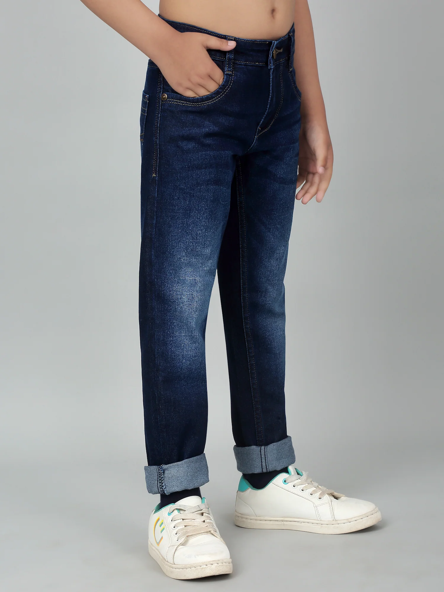 Boy's Dark Blue Solid Stretchable Jeans - Image 3