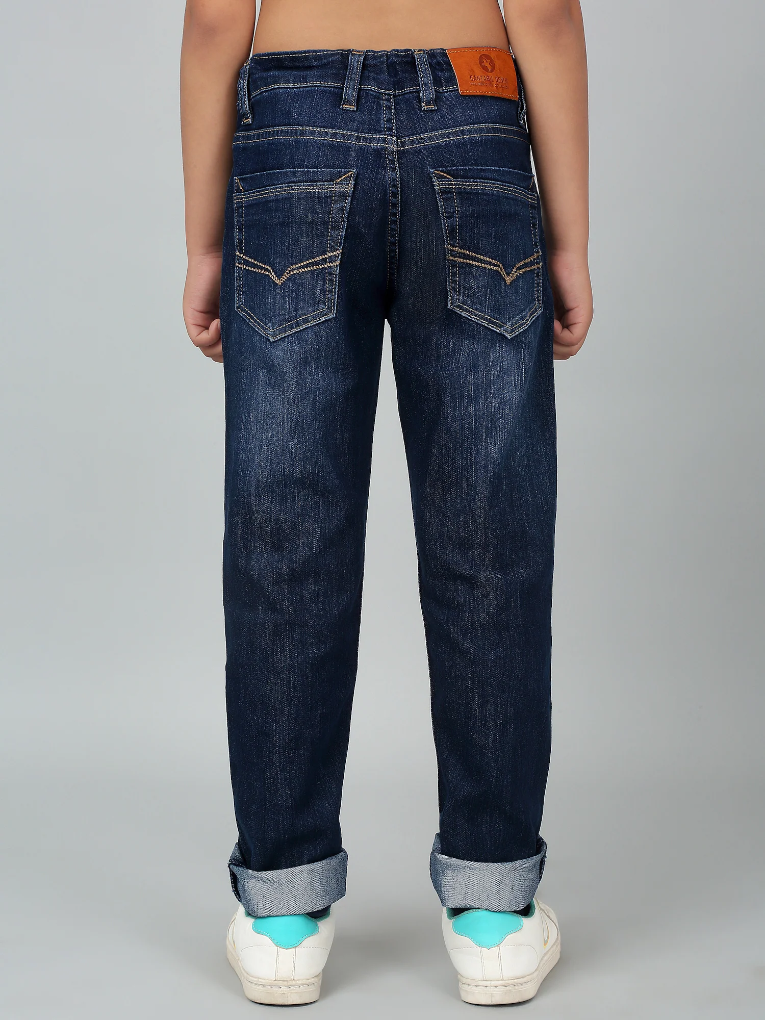 Boy's Dark Blue Solid Stretchable Jeans - Image 2