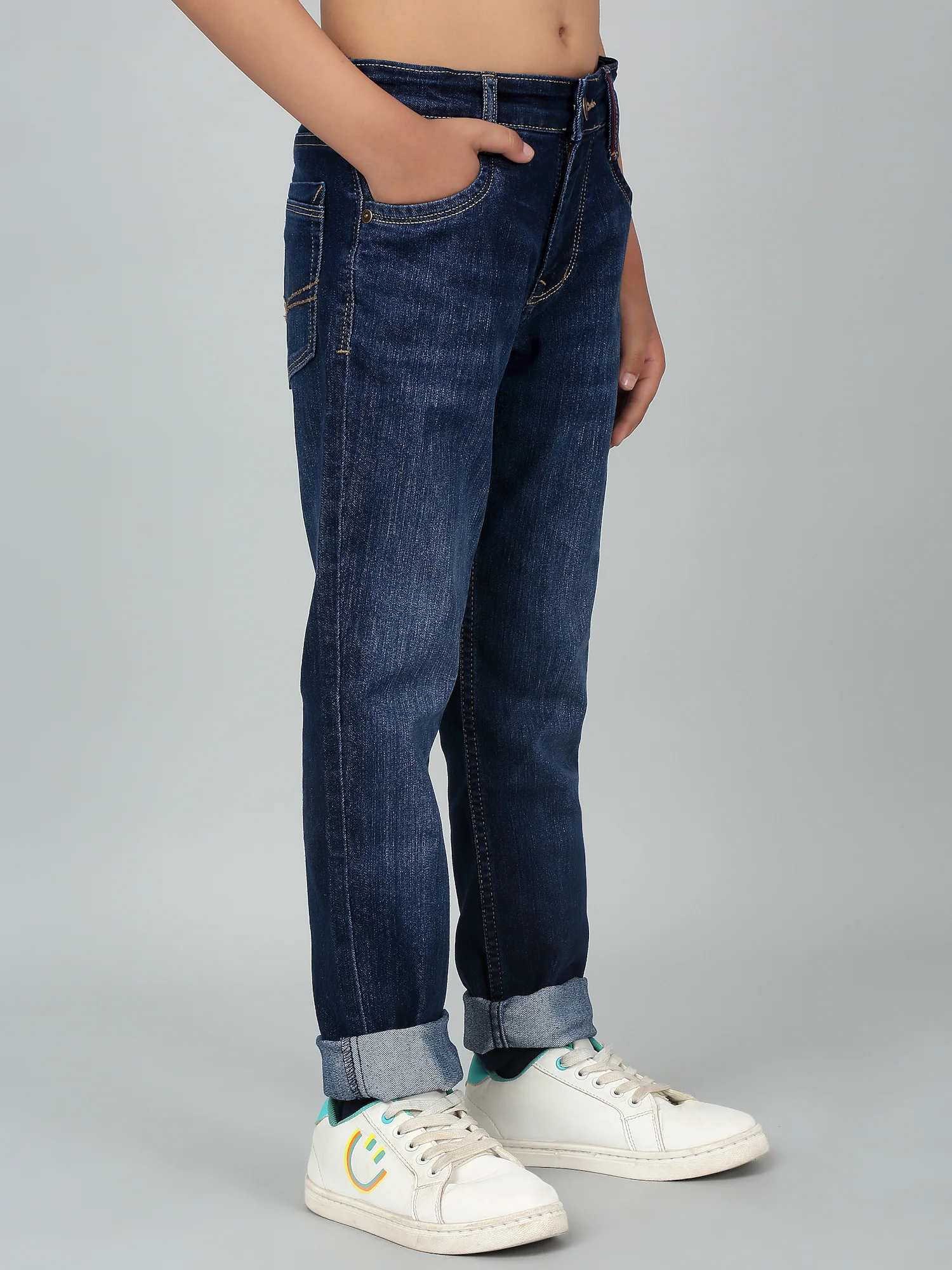 Boy's Dark Blue Solid Stretchable Jeans - Image 3