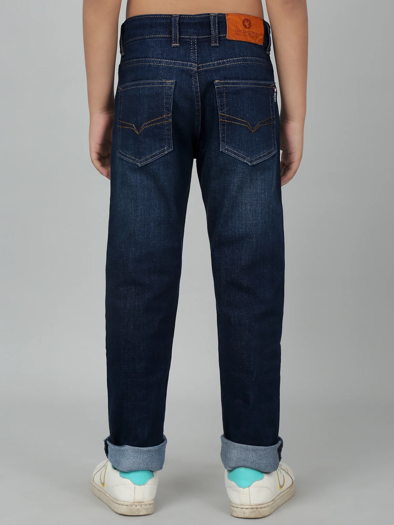 Boy's Dark Blue Solid Stretchable Jeans - Image 2