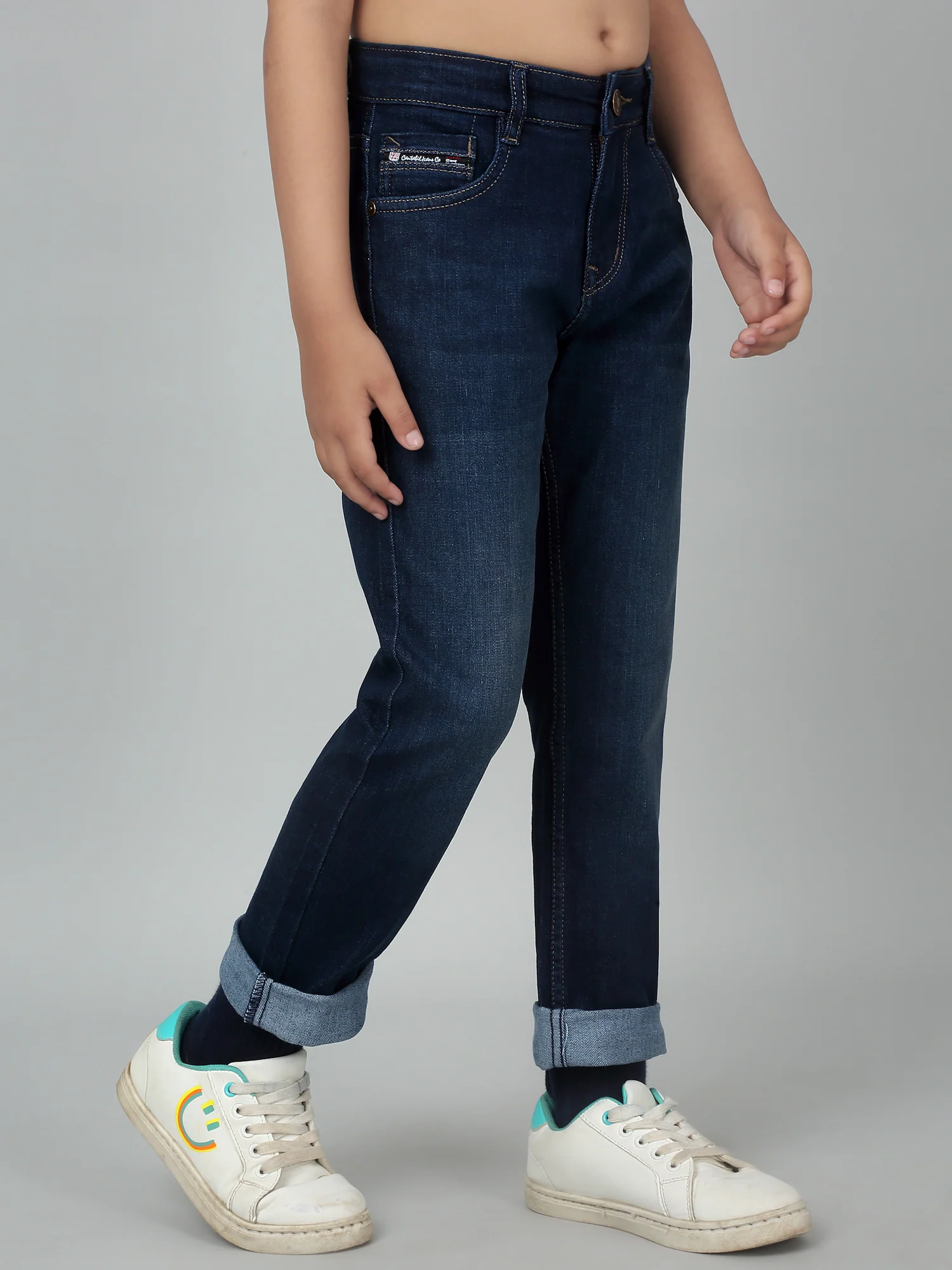 Boy's Dark Blue Solid Stretchable Jeans - Image 3