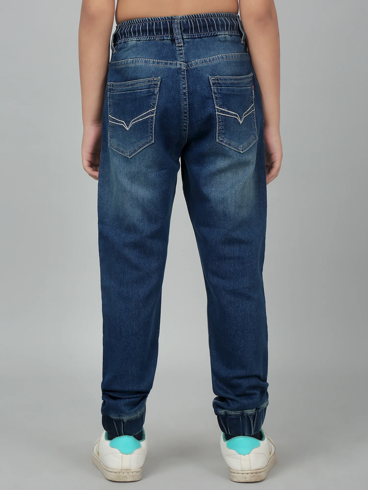Boy's Blue Solid Stretchable Jogger - Image 2