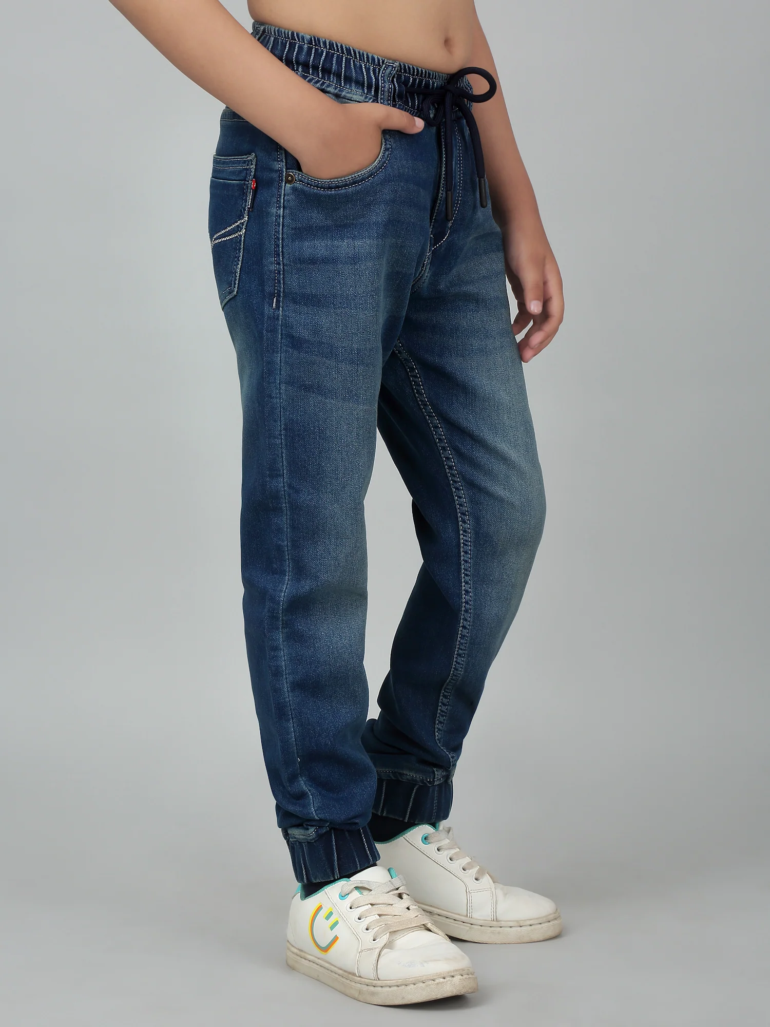 Boy's Blue Solid Stretchable Jogger - Image 3